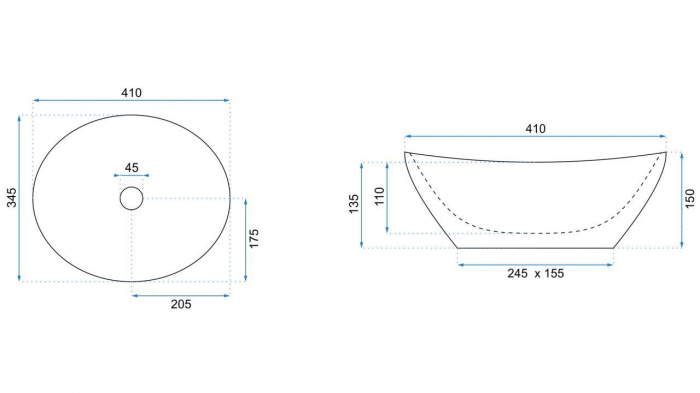 Lavoar baie pe blat formă ovală lungime 41 cm culoare crom/alb model Sofia Silver White [5]