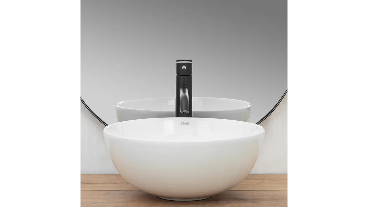 Lavoar baie pe blat formă rotundă lungime 36 cm culoare alb model Stella White [4]
