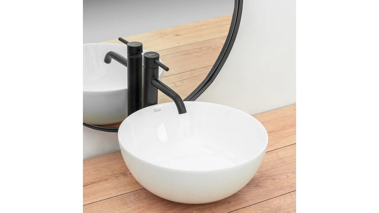 Lavoar baie pe blat formă rotundă lungime 36 cm culoare alb model Stella White [2]
