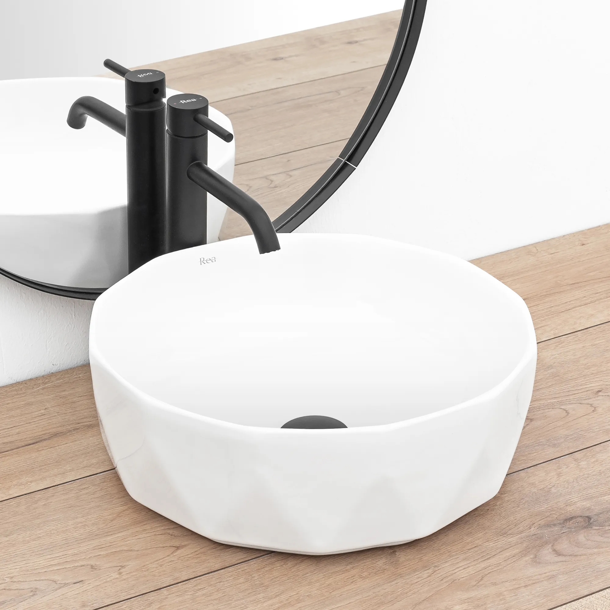 Lavoar baie pe blat formă rotundă lungime 41 cm culoare alb model Vista White [2]