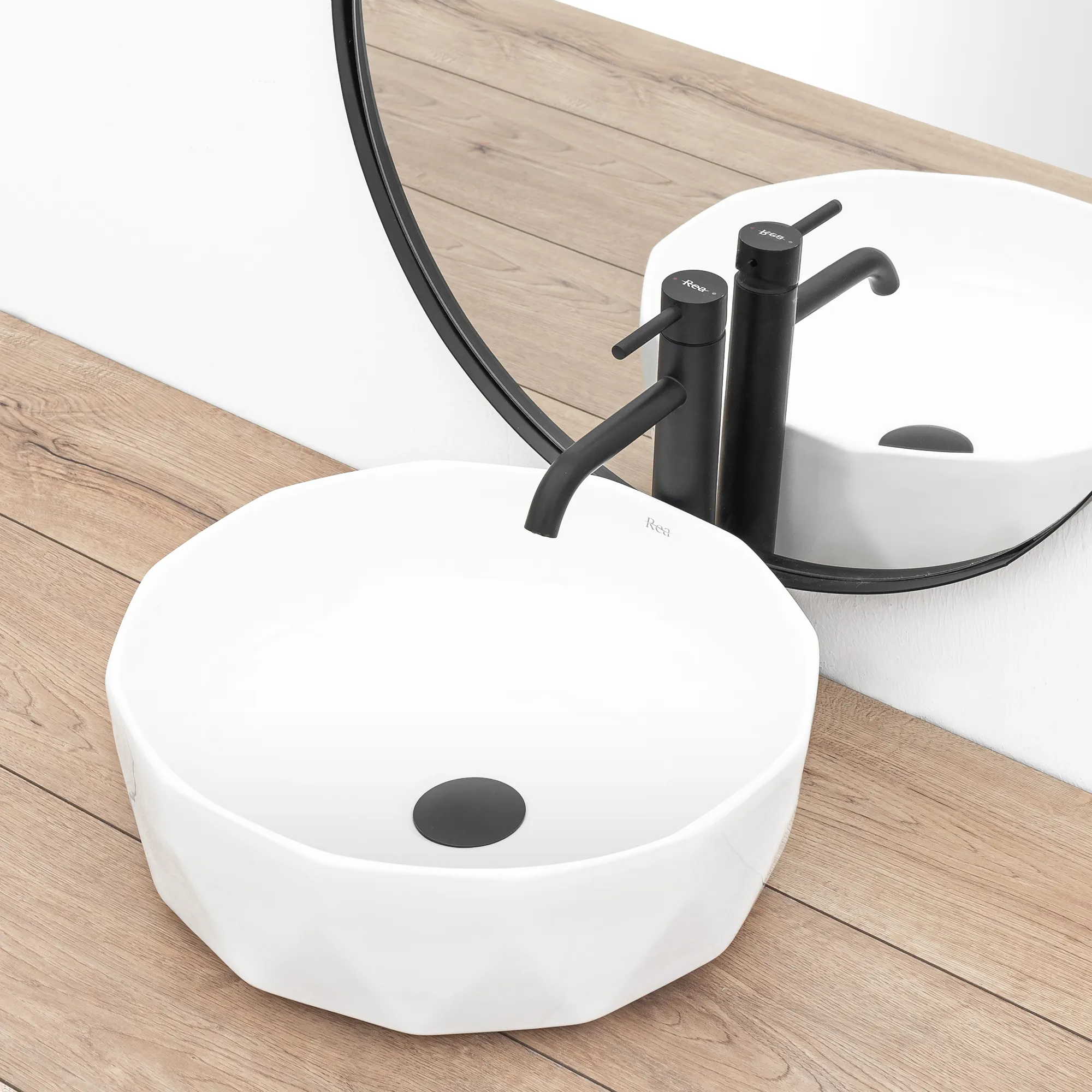 Lavoar baie pe blat formă rotundă lungime 41 cm culoare alb model Vista White [3]
