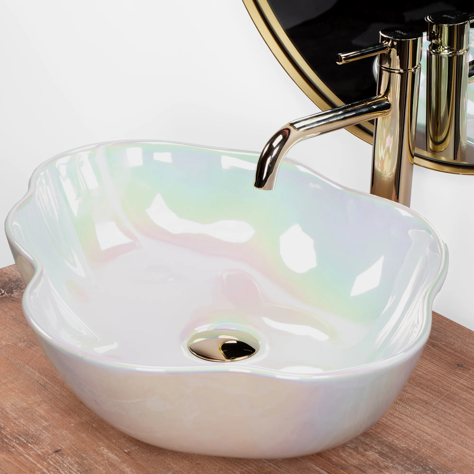 Lavoar baie pe blat formă neregulată lungime 50 cm culoare multicolor model Akoya Pearl [3]