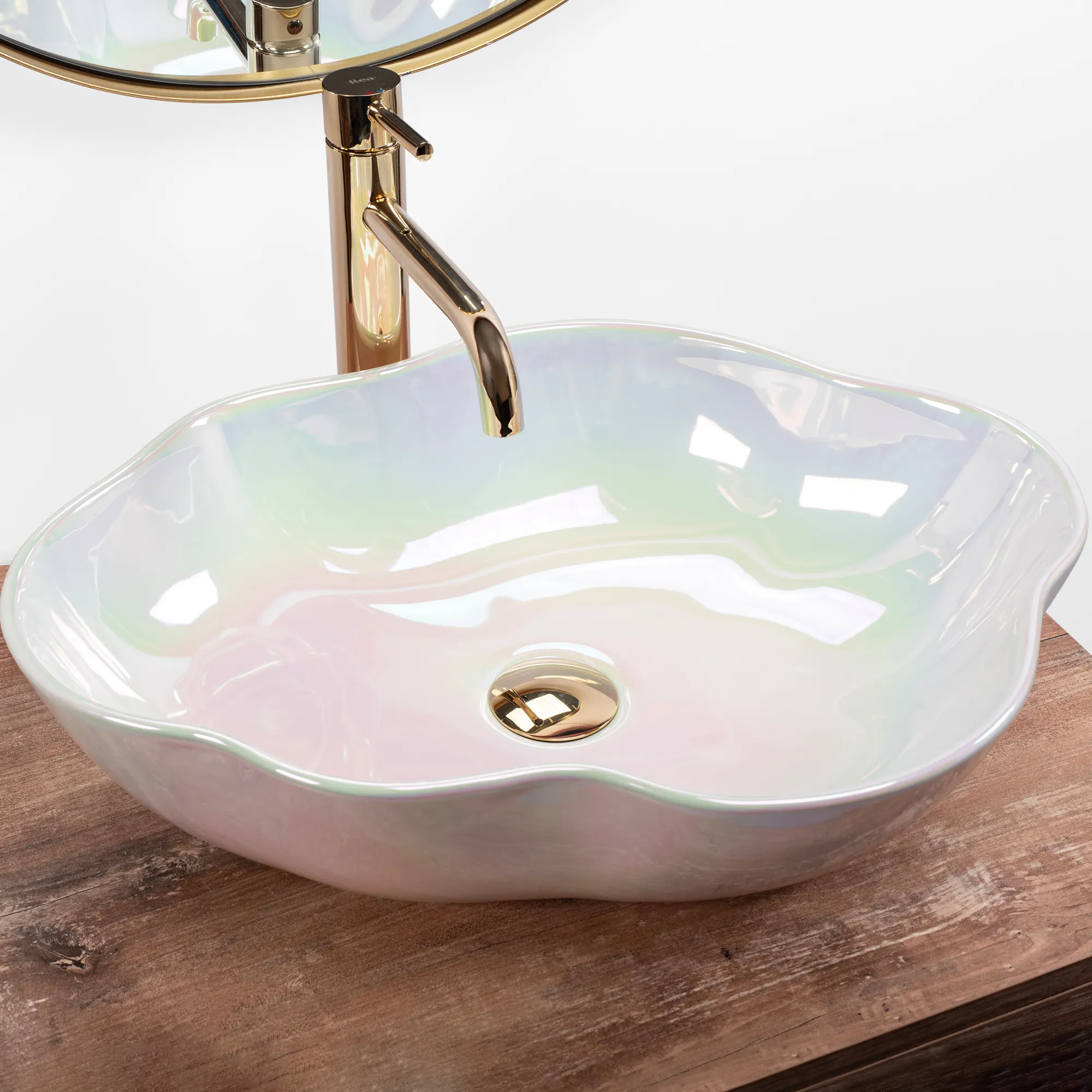 Lavoar baie pe blat formă neregulată lungime 50 cm culoare multicolor model Akoya Pearl [4]