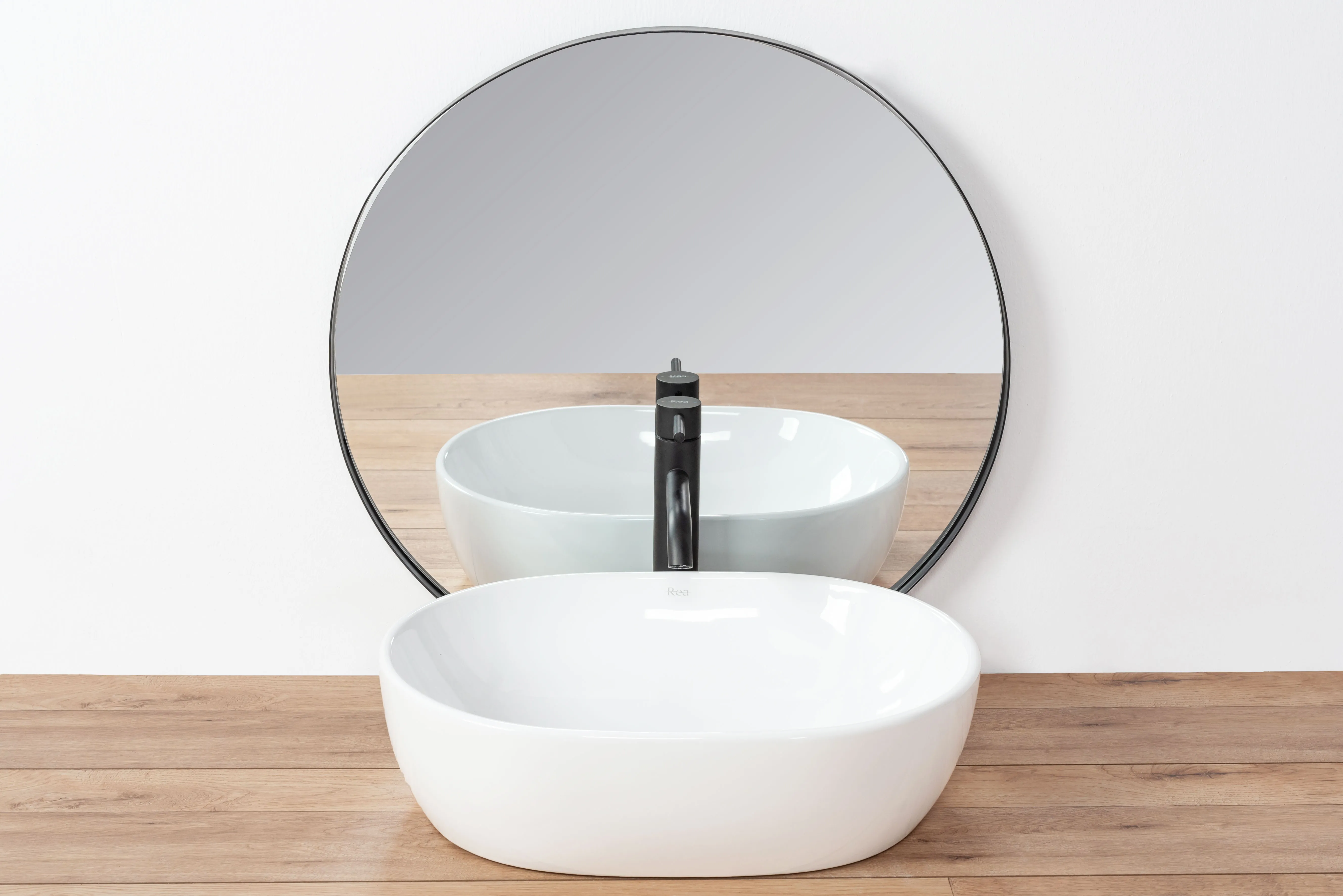 Lavoar baie pe blat formă semiovală lungime 59 cm culoare alb model Amelia [4]