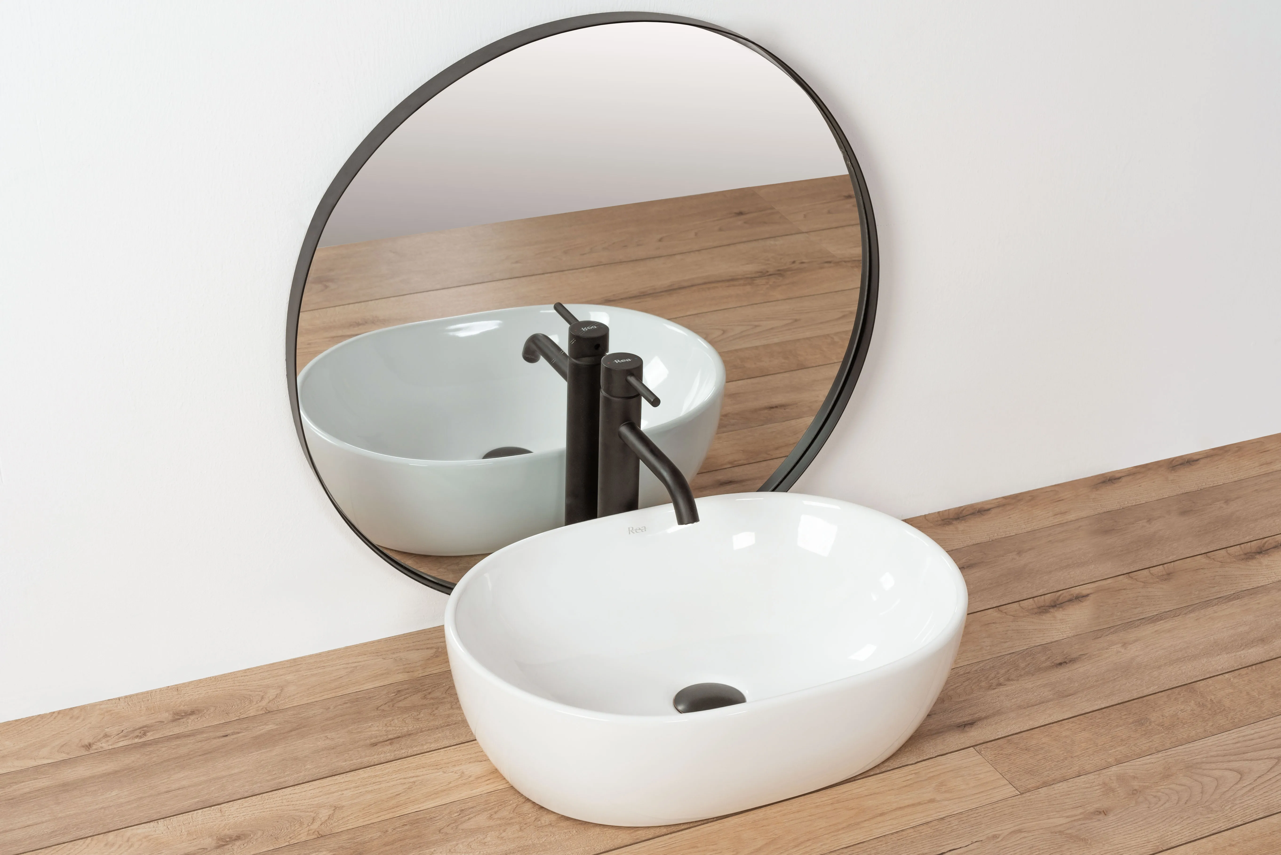 Lavoar baie pe blat formă semiovală lungime 59 cm culoare alb model Amelia [3]