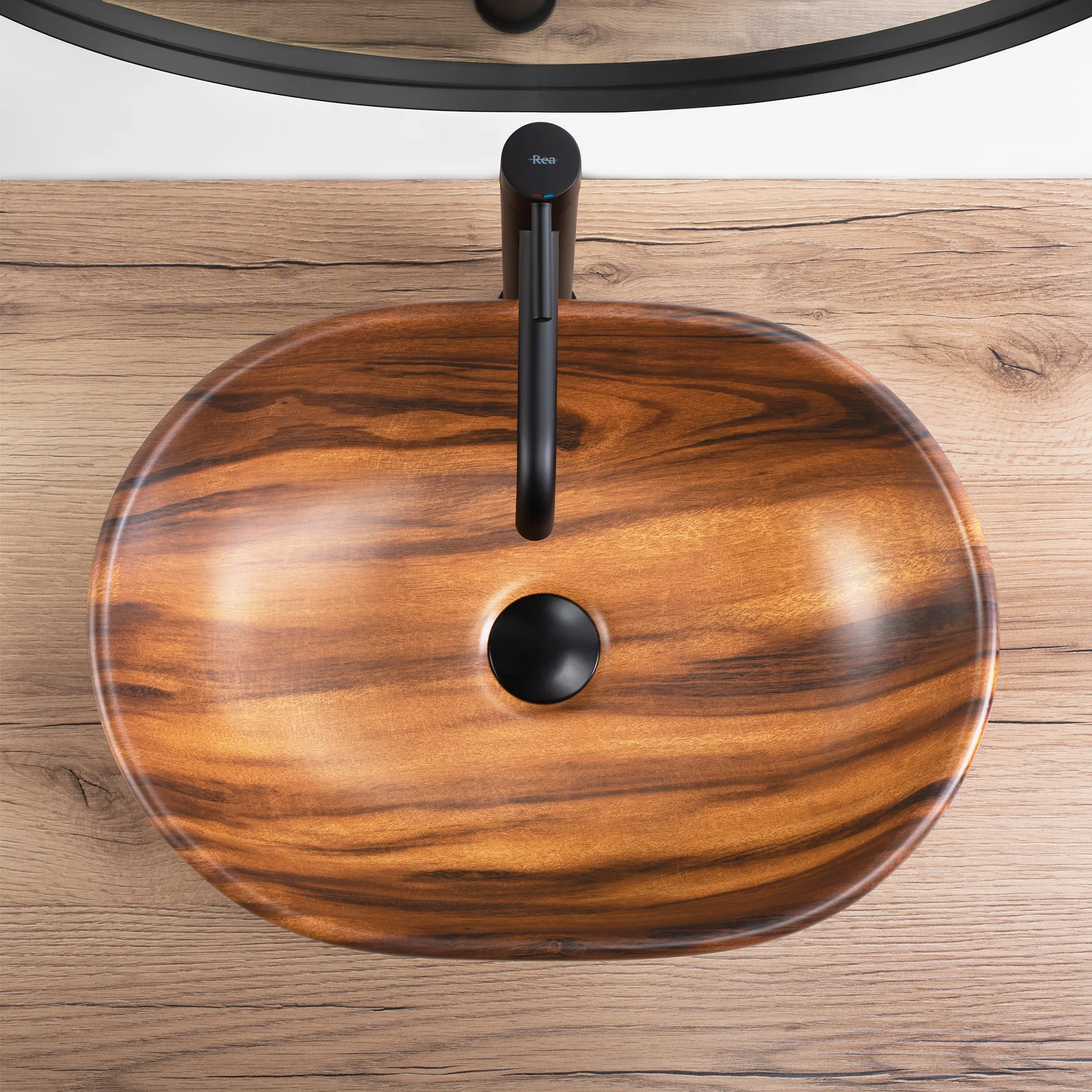 Lavoar pe blat formă semiovală lungime 48 cm culoare maro mat model Amelia Wood Mat [4]