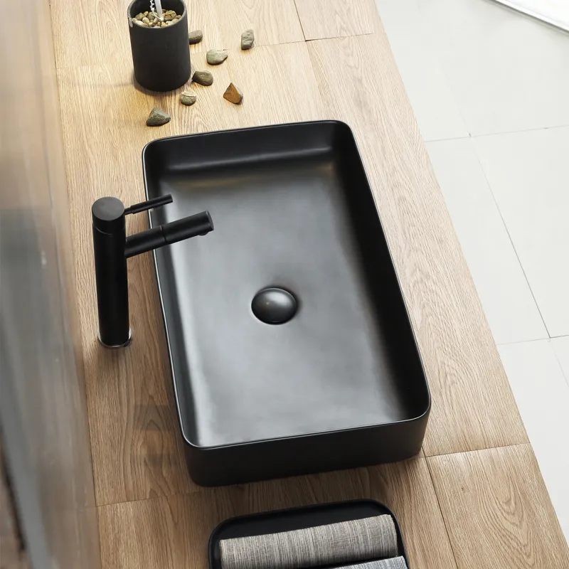 Lavoar pe blat formă dreptunghiulară lungime 61 cm culoare negru mat model Denis Black Mat [3]
