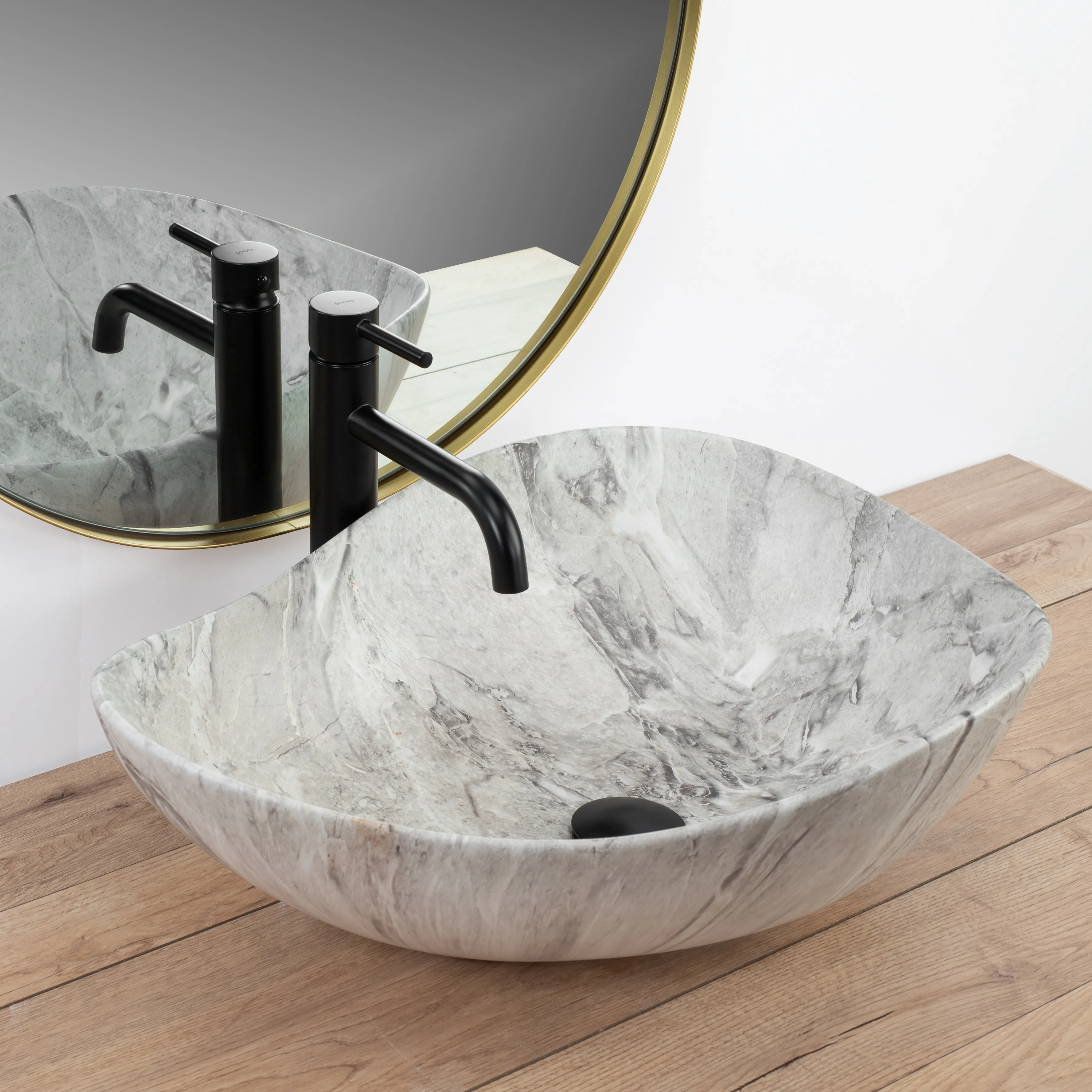 Lavoar baie pe blat formă neregulată lungime 51 cm culoare gri model Dora Stone [5]