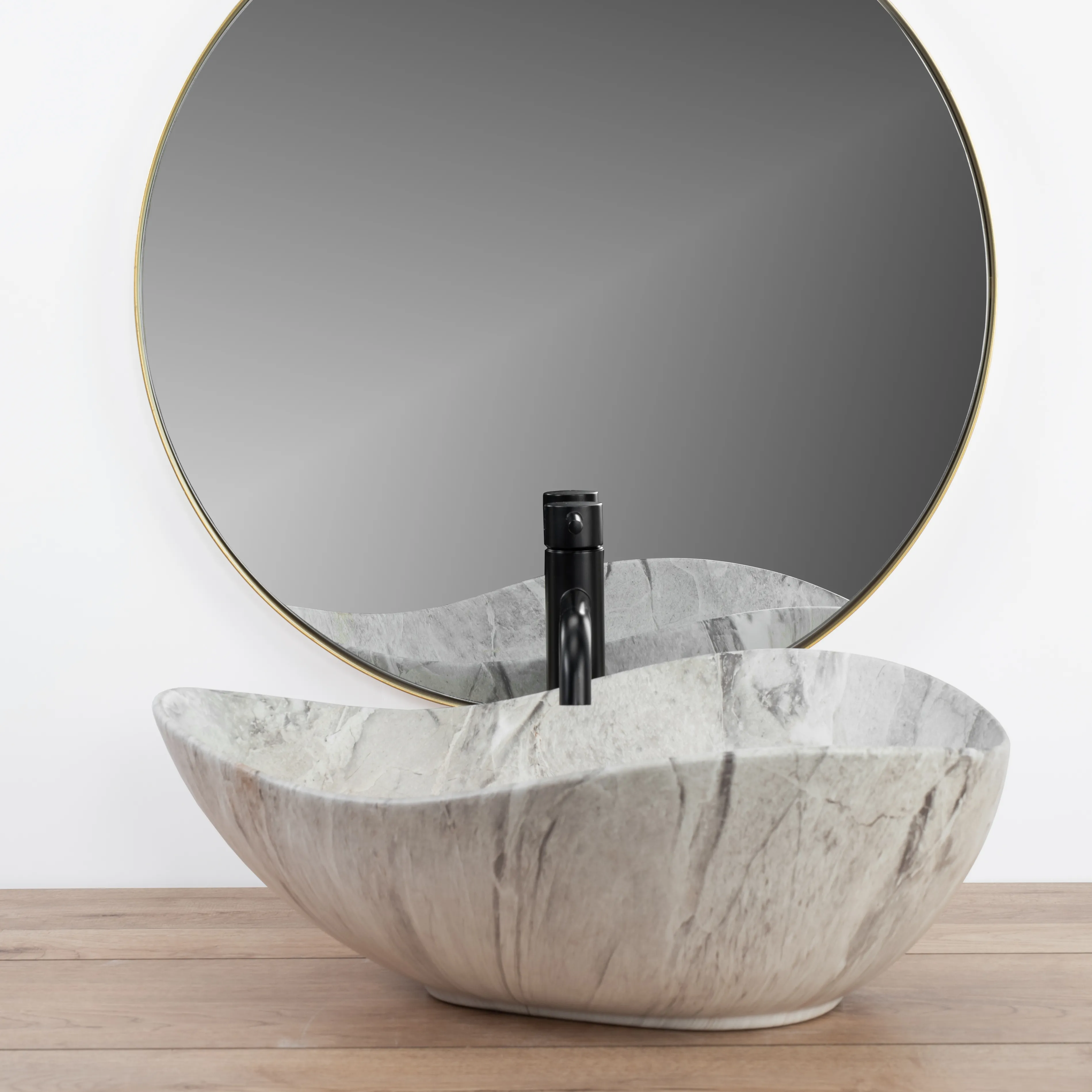 Lavoar baie pe blat formă neregulată lungime 51 cm culoare gri model Dora Stone [3]