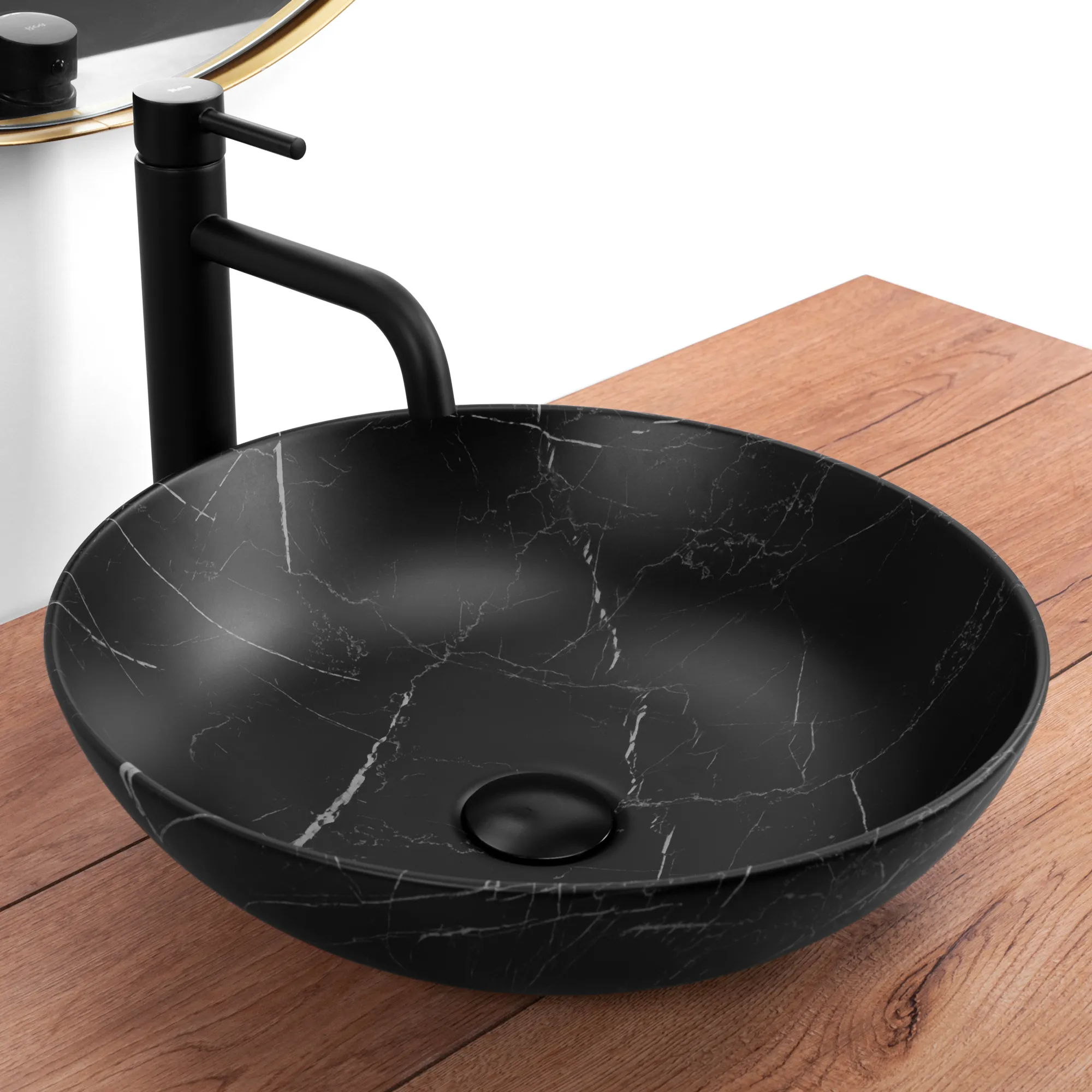 Lavoar baie pe blat formă rotundă lungime 40 cm culoare negru mat model Fibo Black Mat [3]