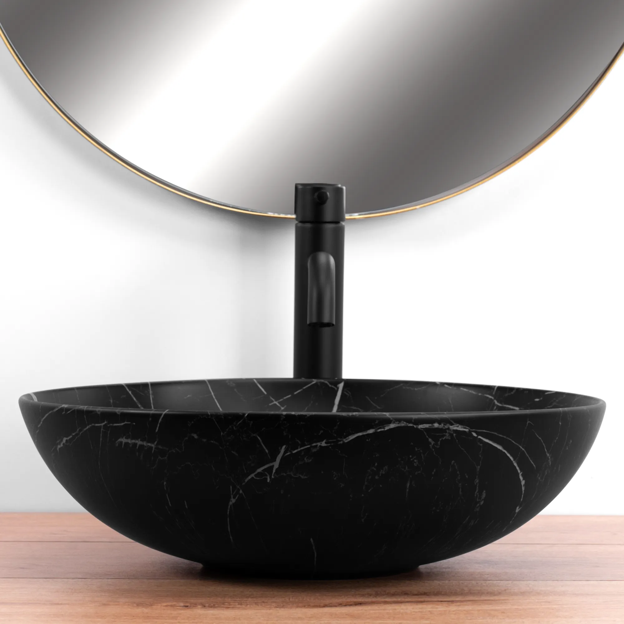 Lavoar baie pe blat formă rotundă lungime 40 cm culoare negru mat model Fibo Black Mat [2]