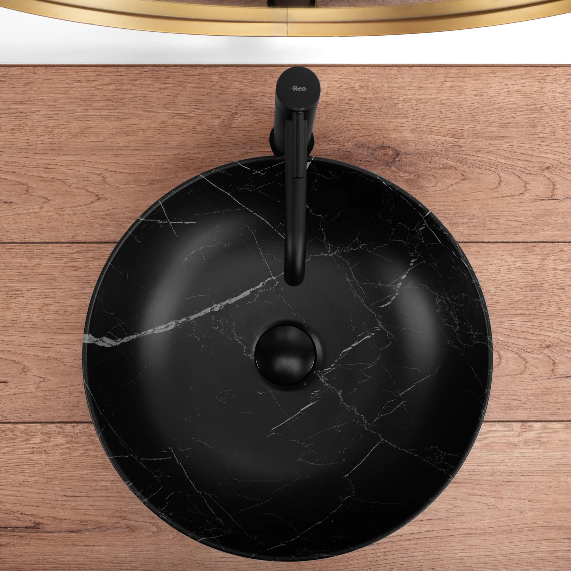 Lavoar baie pe blat formă rotundă lungime 40 cm culoare negru mat model Fibo Black Mat [4]