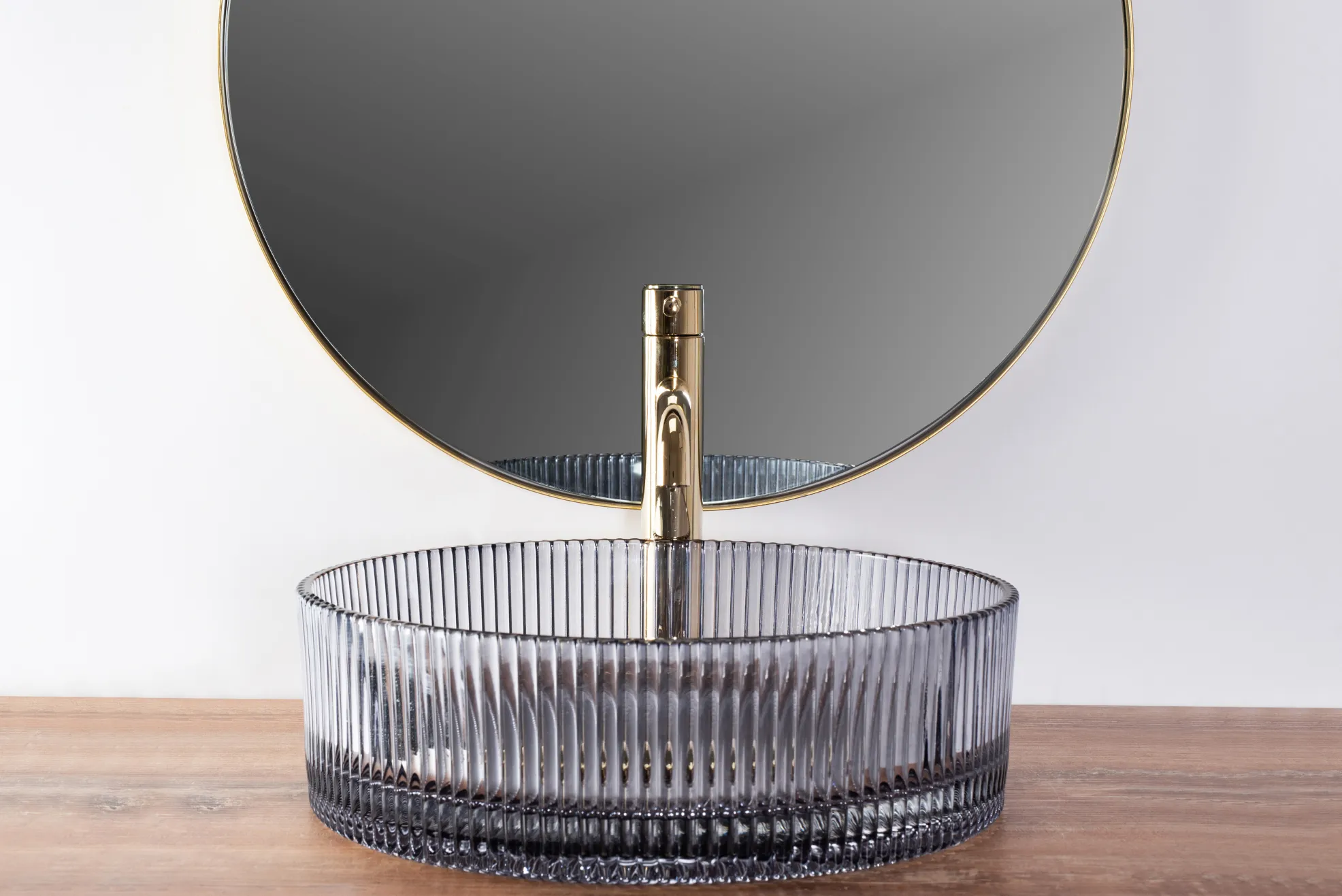 Lavoar baie pe blat formă rotundă lungime 40 cm culoare gri transparent model Ingrid Grey [6]