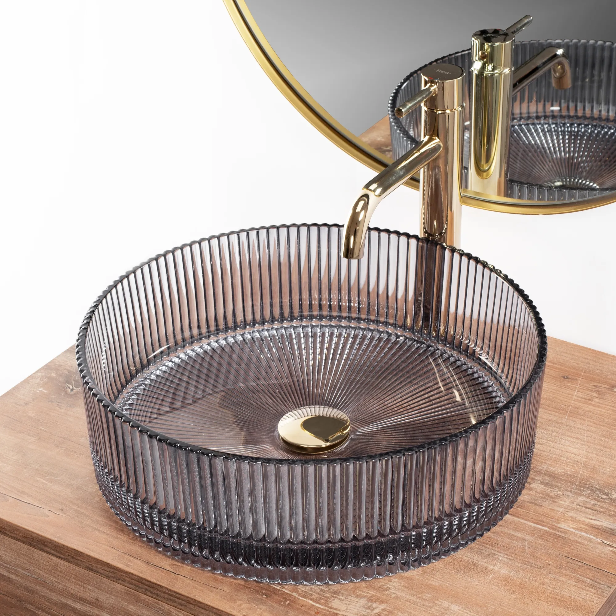 Lavoar baie pe blat formă rotundă lungime 40 cm culoare gri transparent model Ingrid Grey [4]