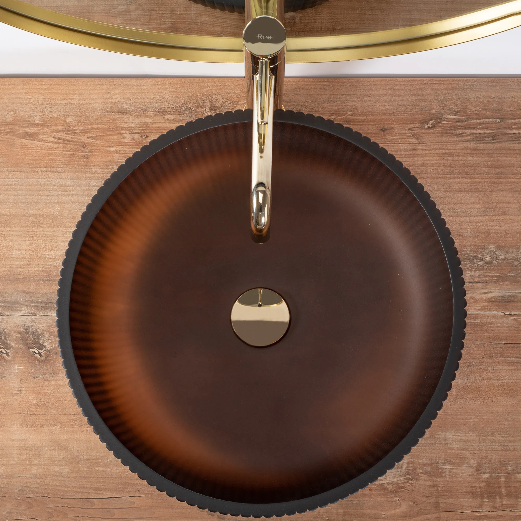 Lavoar baie pe blat formă rotundă lungime 42 cm culoare maro model Jodi [3]