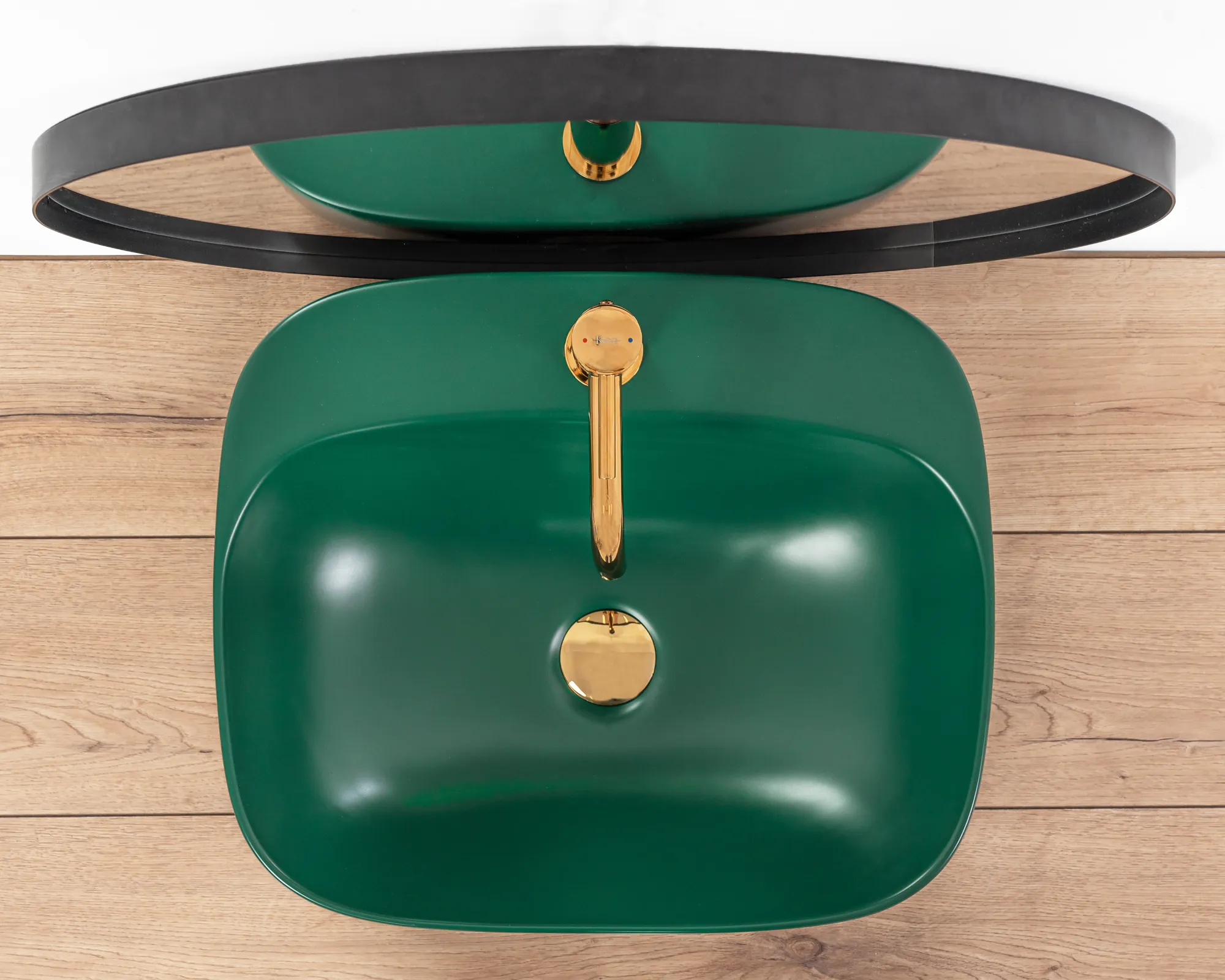 Lavoar baie pe blat formă pătrată lungime 42 cm culoare verde mat model Luiza Green Mat [5]