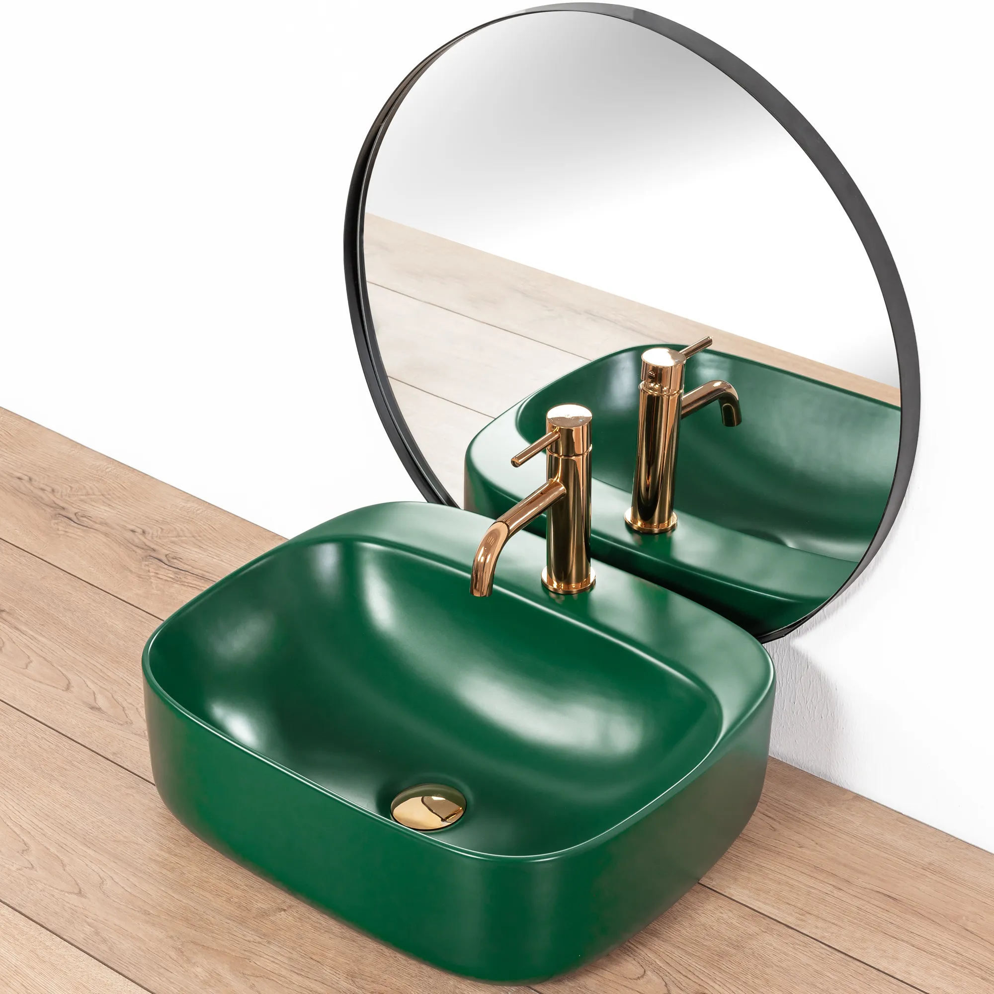 Lavoar baie pe blat formă pătrată lungime 42 cm culoare verde mat model Luiza Green Mat [3]