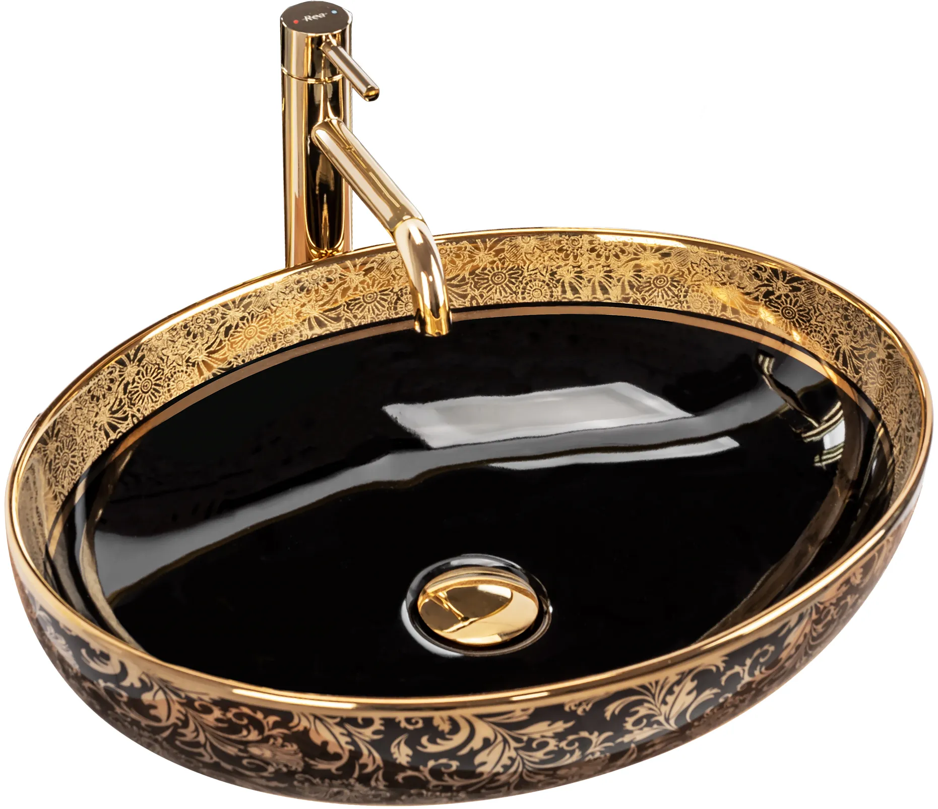 Lavoar pe blat formă ovală lungime 52 cm culoare negru/auriu model Margot Black Gold [1]