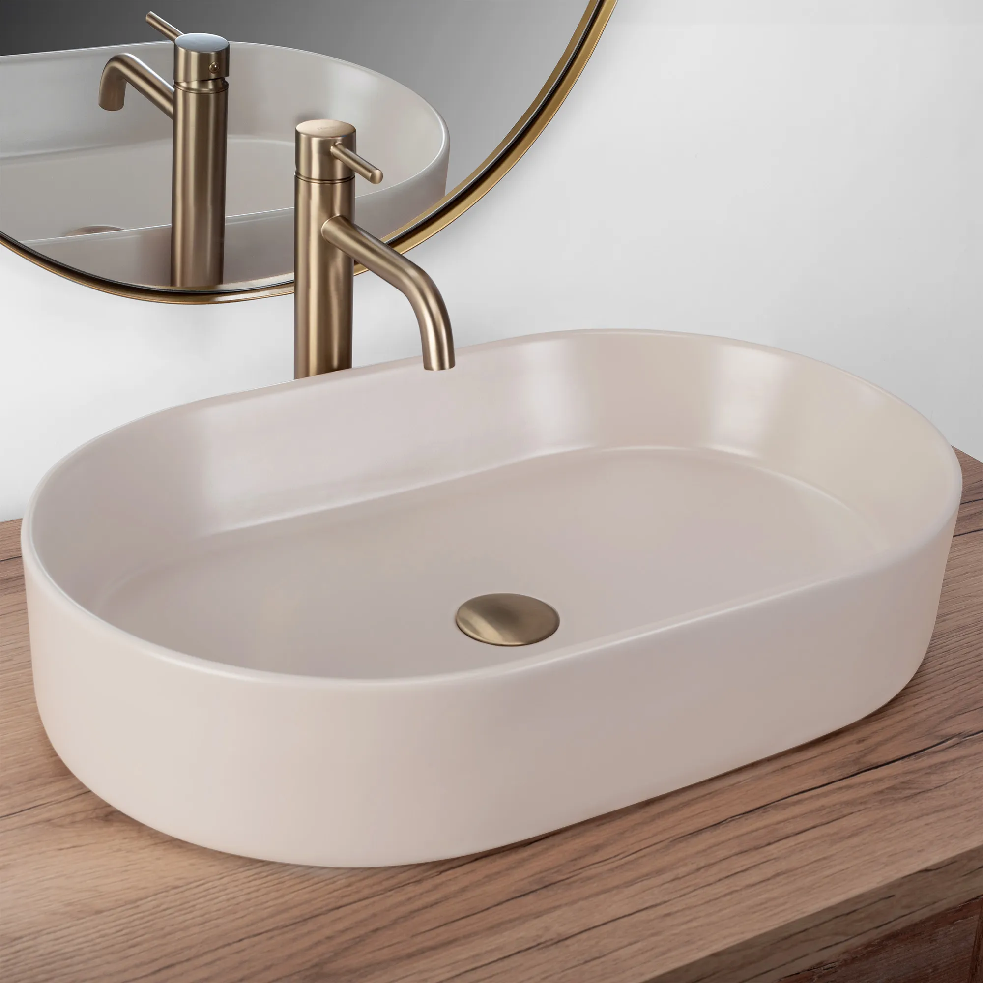 Lavoar baie pe blat formă semiovală lungime 61 cm culoare crem mat model Nadia Beige Mat [2]