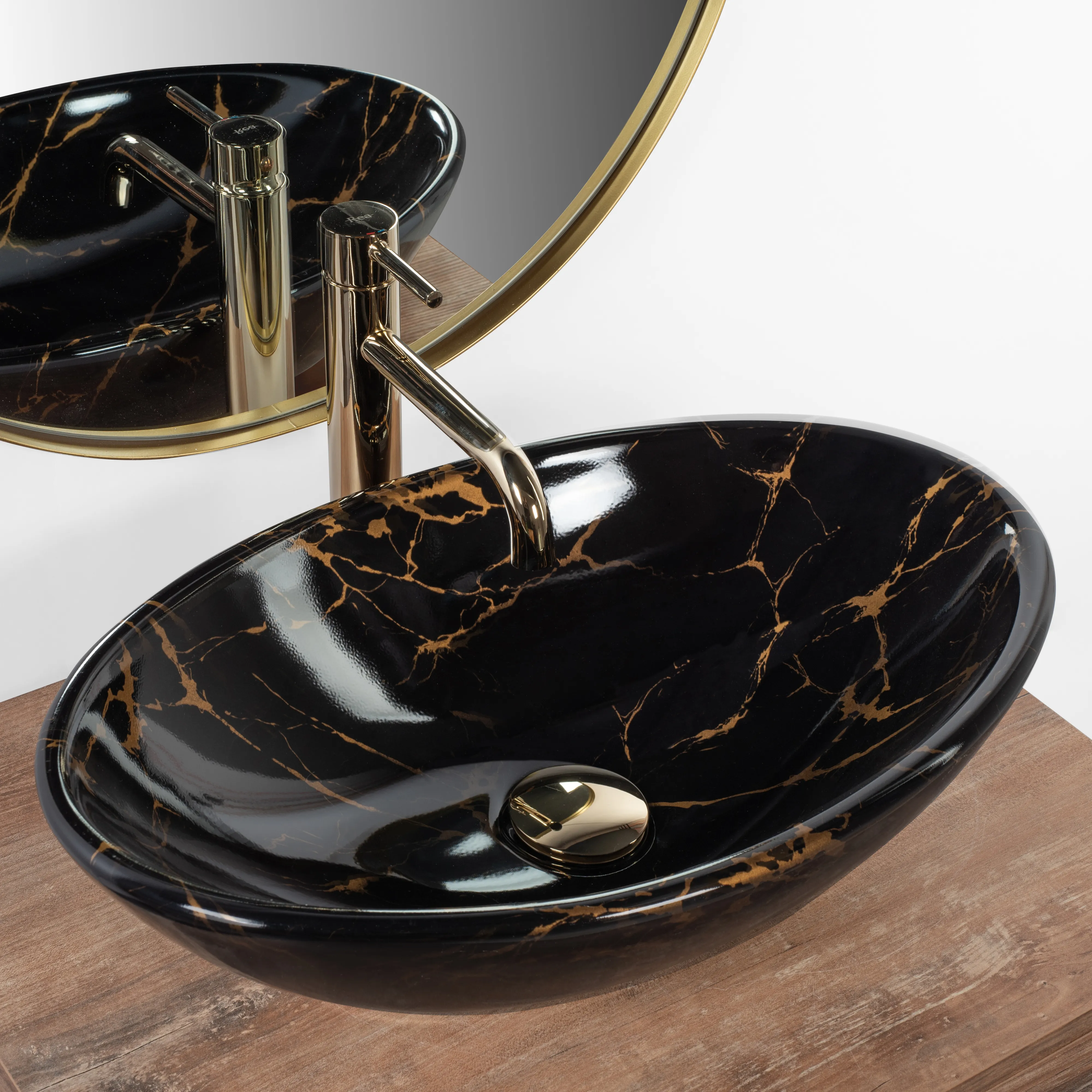 Lavoar pe blat formă ovală lungime 53 cm culoare neagră model Pamela Black Marble Shiny [4]