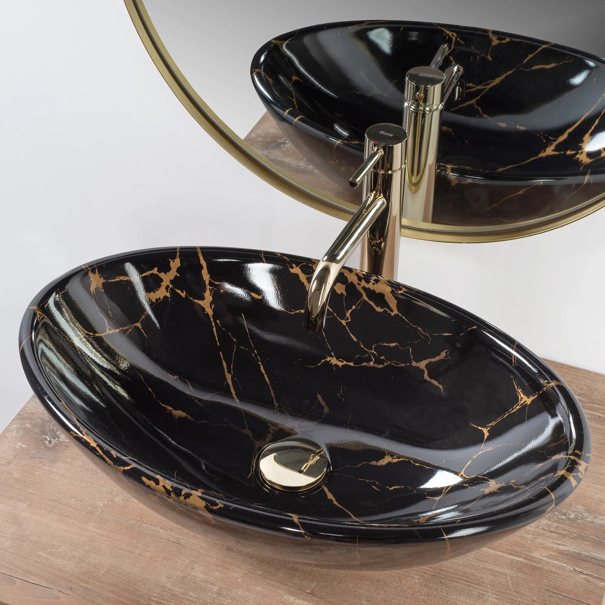 Lavoar pe blat formă ovală lungime 53 cm culoare neagră model Pamela Black Marble Shiny [2]