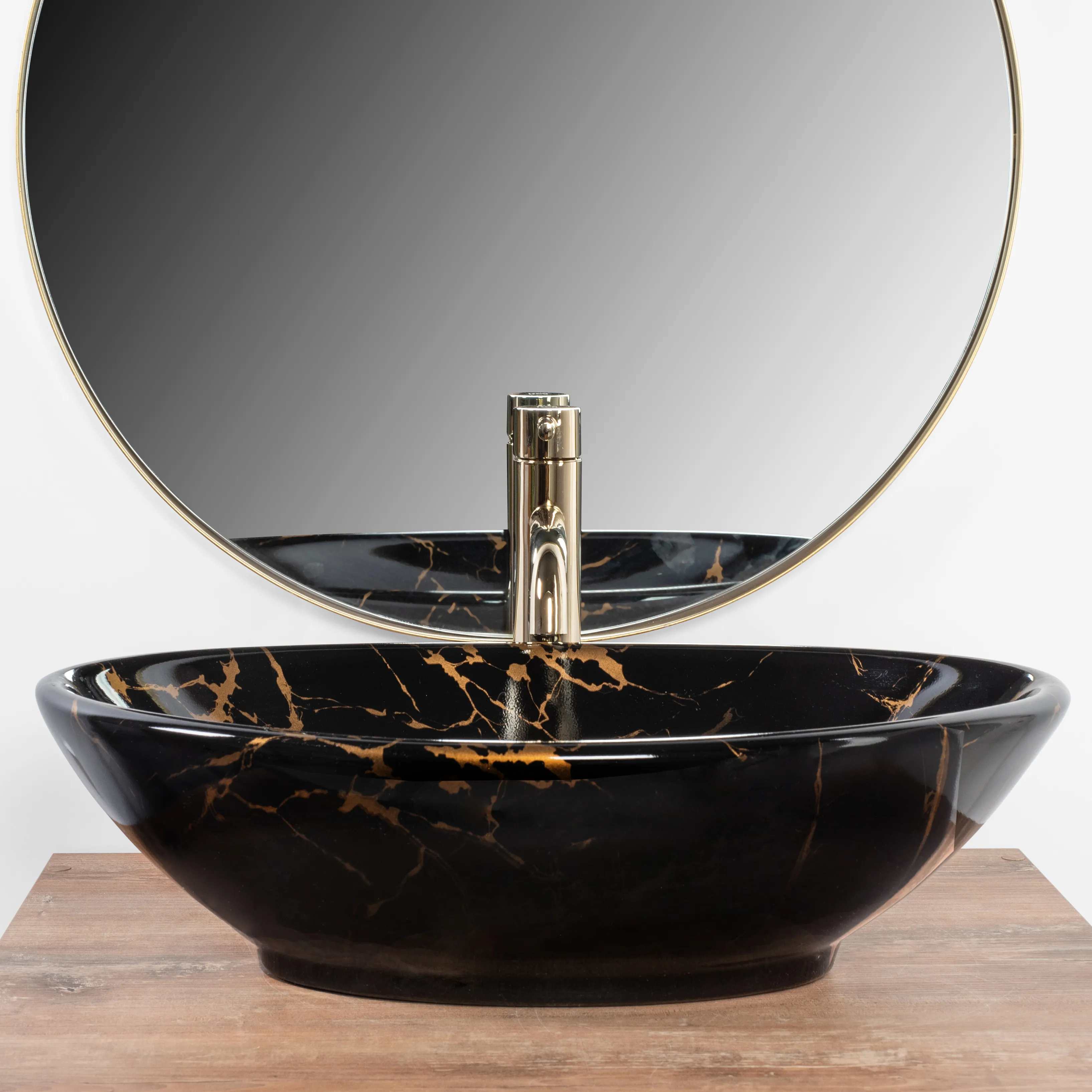 Lavoar pe blat formă ovală lungime 53 cm culoare neagră model Pamela Black Marble Shiny [3]