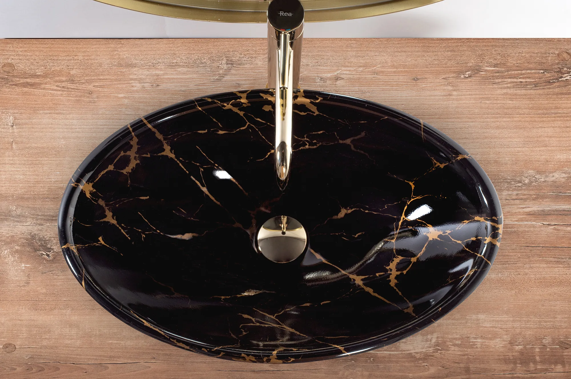 Lavoar pe blat formă ovală lungime 53 cm culoare neagră model Pamela Black Marble Shiny [5]