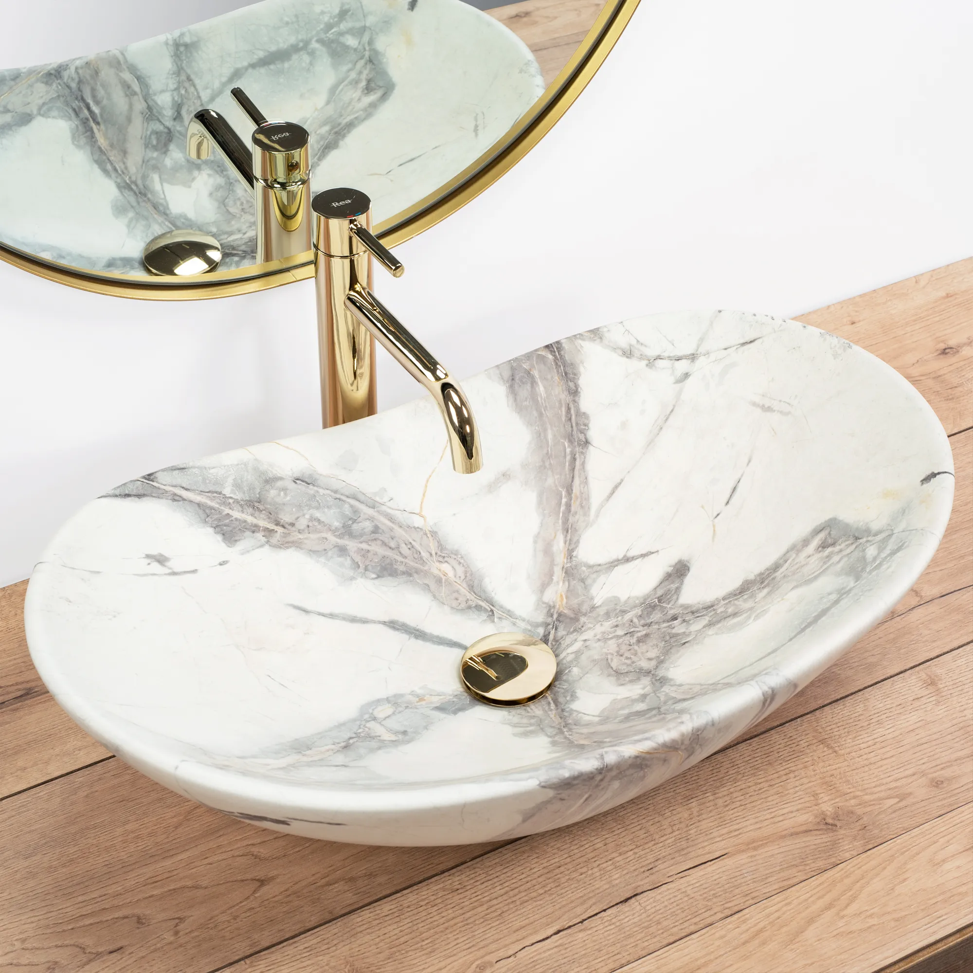 Lavoar pe blat formă semiovală lungime 62 cm culoare alb model Royal Sand [4]