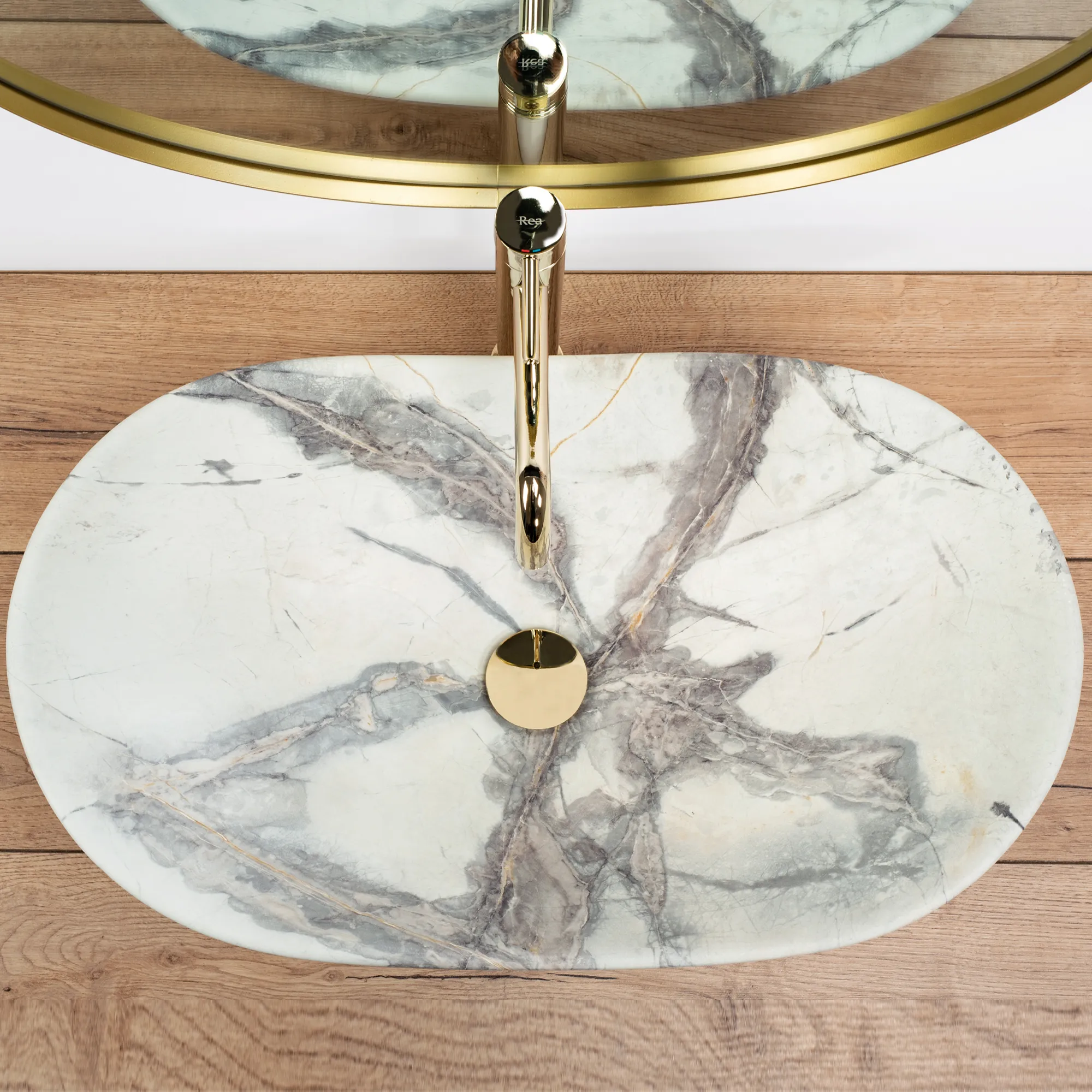 Lavoar pe blat formă semiovală lungime 62 cm culoare alb model Royal Sand [3]