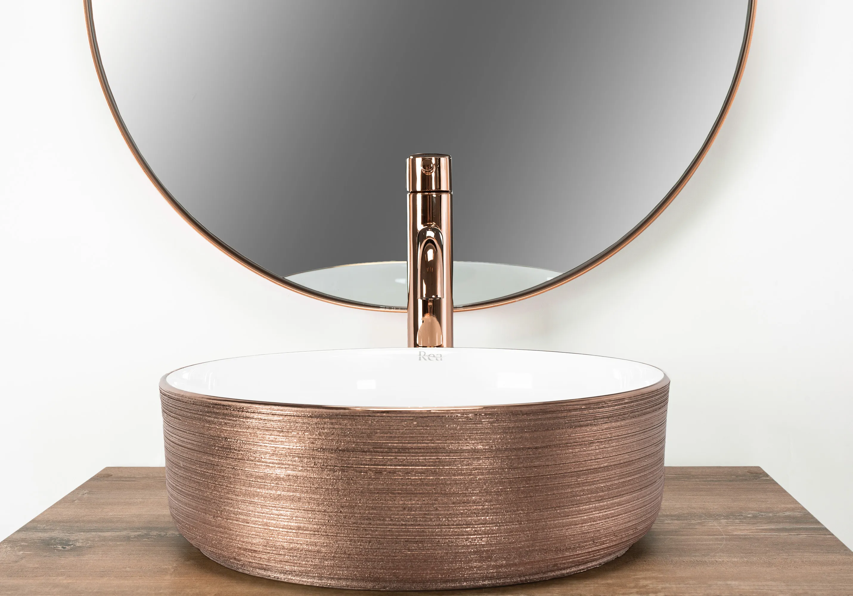 Lavoar pe blat formă rotundă lungime 36 cm culoare roz auriu/alb model Sami Brushed Rose Gold [2]