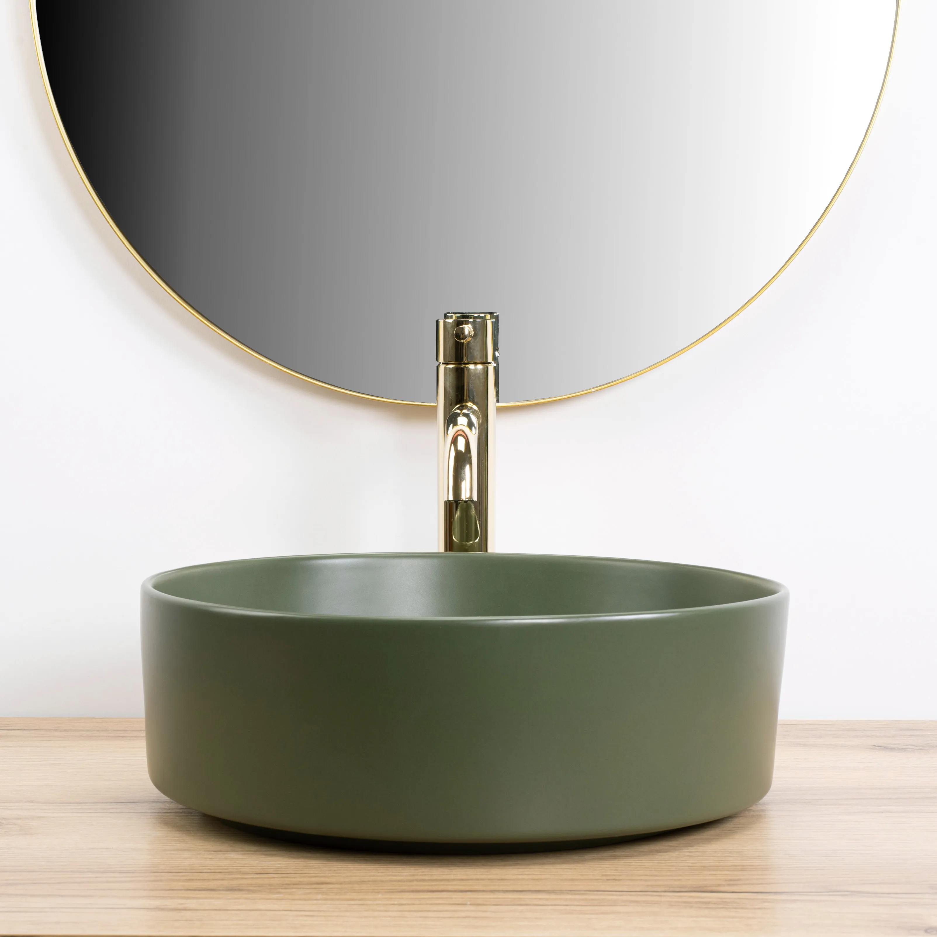 Lavoar baie pe blat formă rotundă lungime 37 cm culoare verde mat model Sami Green Mat [3]
