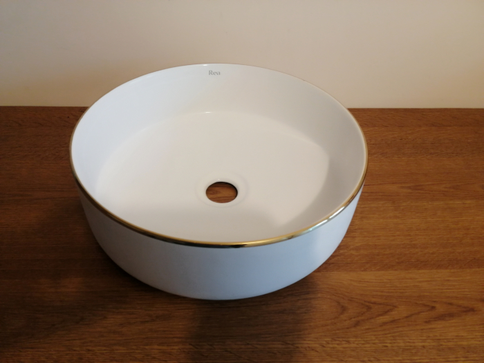 Lavoar pe blat formă rotundă lungime 36 cm culoare alb/auriu model Sami White Gold [6]