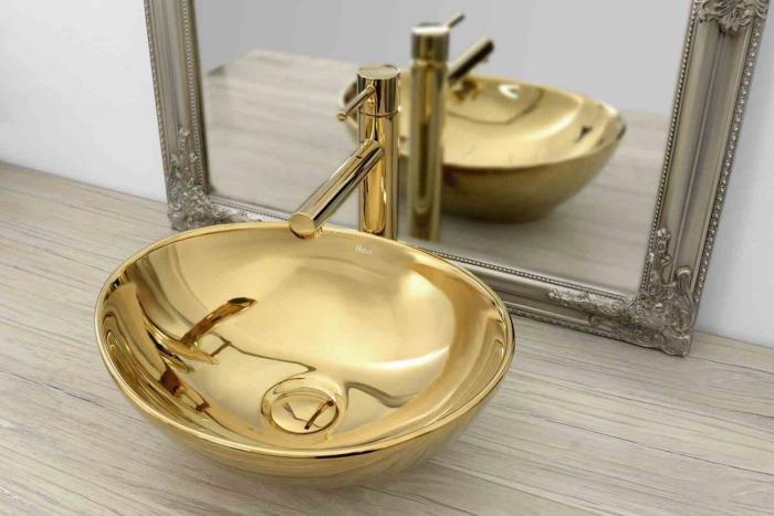 Lavoar baie pe blat formă ovală lungime 41 cm culoare auriu model Sofia Gold [3]