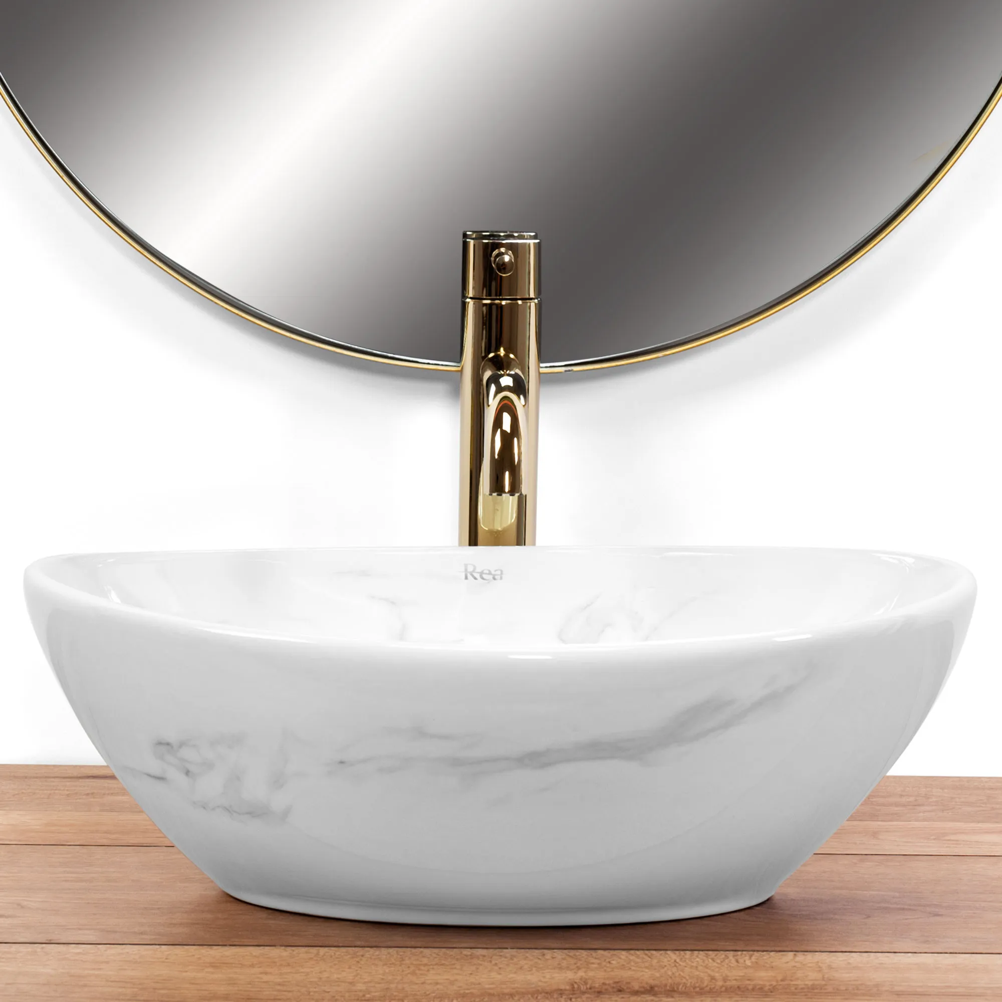 Lavoar baie pe blat formă ovală lungime 41 cm culoare alb model Sofia Nature Marble [4]