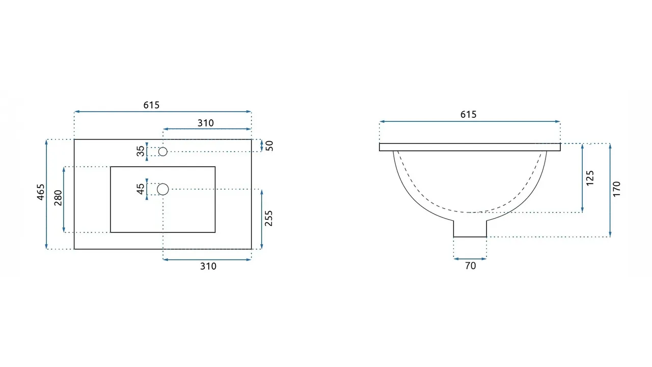 Lavoar încastrat în blat formă dreptunghiulară lungime 61.5 cm culoare alb model Dafne White [4]