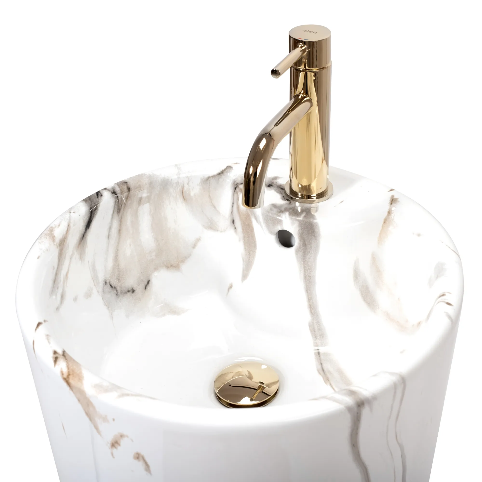 Lavoar independent formă rotundă înălțime 85 cm culoare alb/crem model Blanka Marble [7]