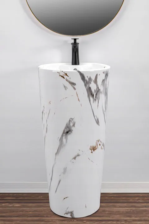 Lavoar independent formă rotundă înălțime 85 cm culoare alb/crem model Blanka Marble [2]