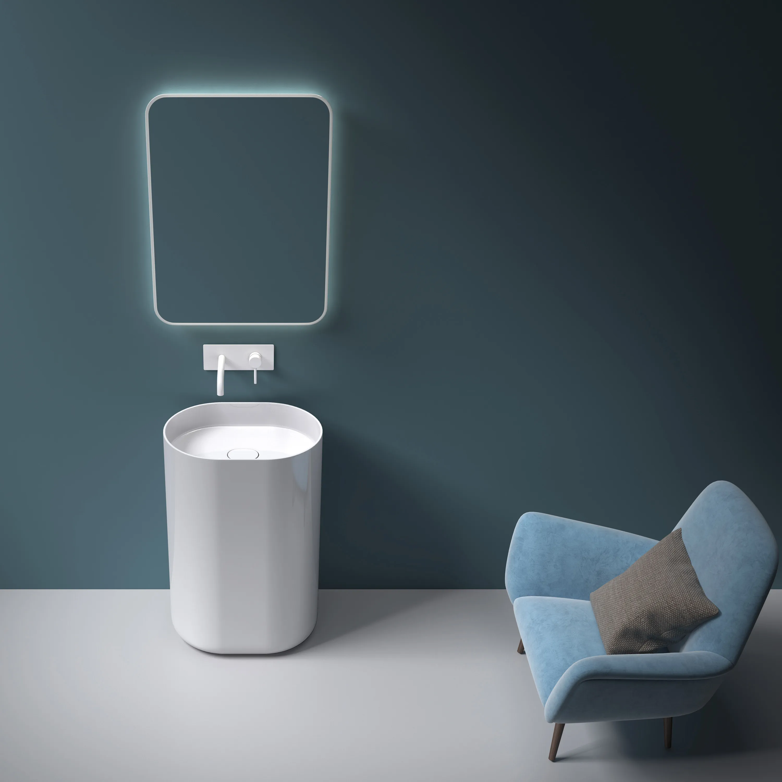 Lavoar independent formă semiovală înălțime 85 cm finisaj alb model Dolce White [5]