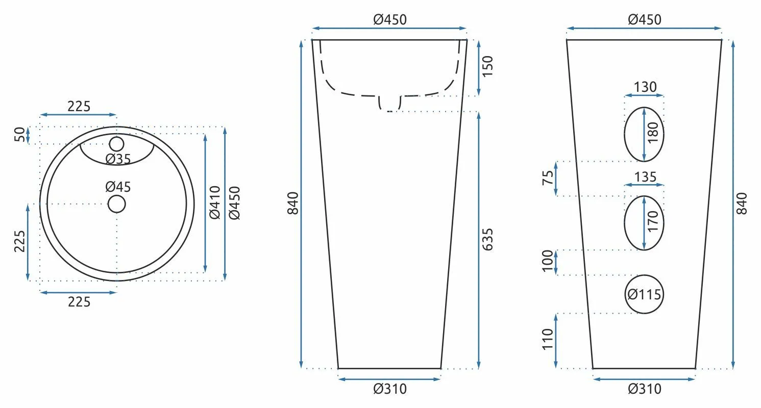 Lavoar independent formă rotundă înălțime 84 cm culoare albă/gri model Anya Granit Matt [6]