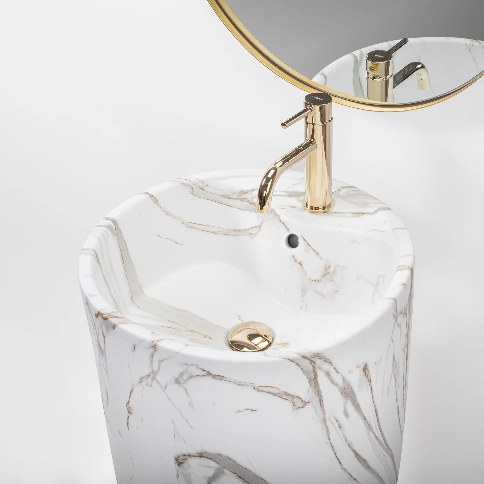 Lavoar independent formă rotundă înălțime 84 cm culoare albă/crem model Anya Lava Matt [8]