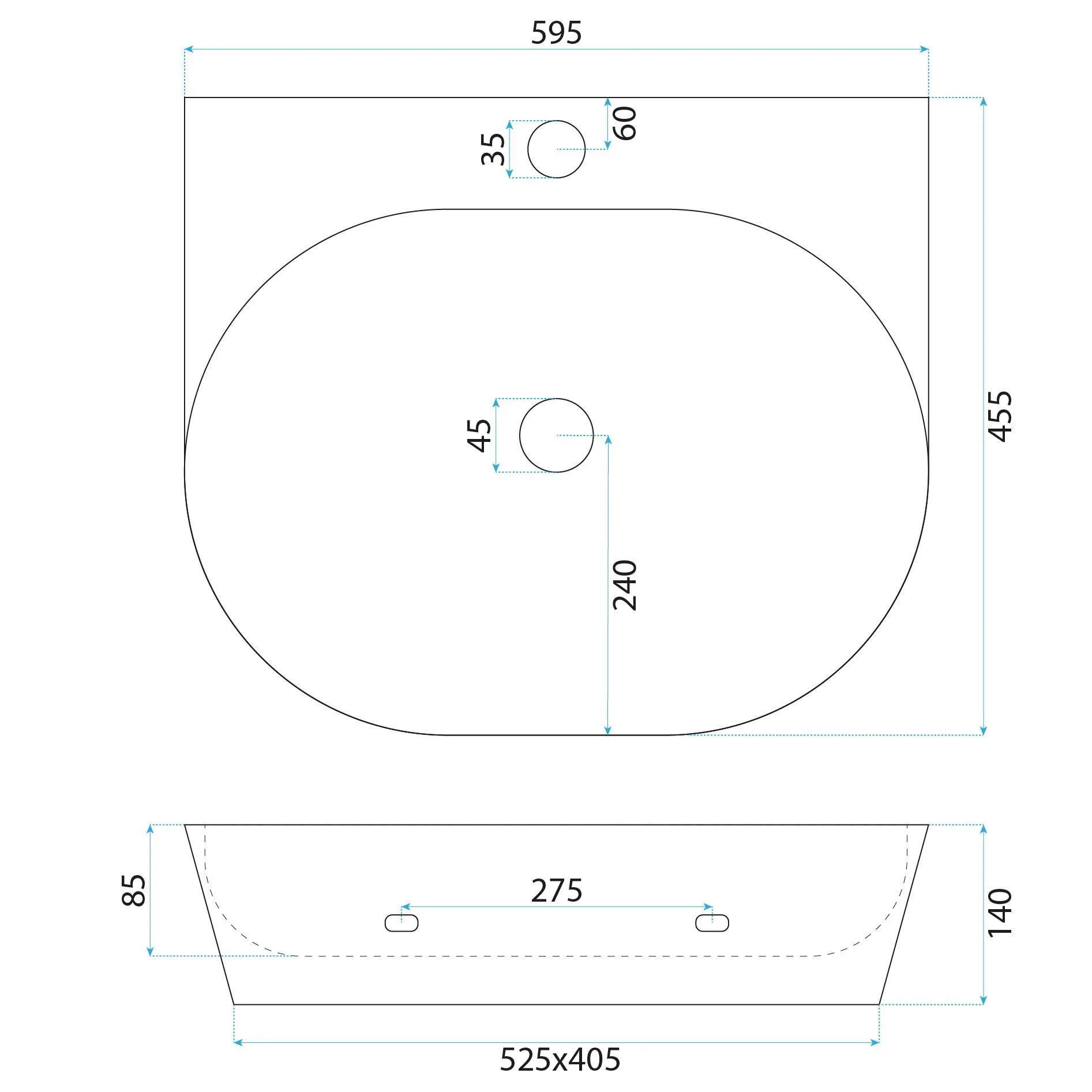 Lavoar pe blat formă dreptunghiulară lungime 60 cm culoare alb model Kim [5]