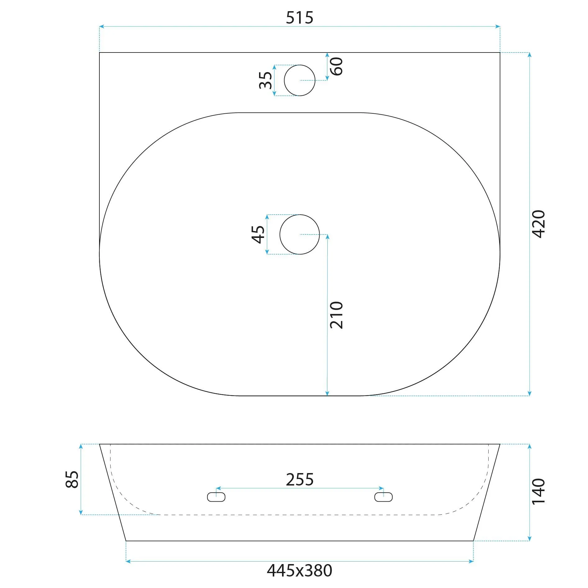 Lavoar pe blat formă dreptunghiulară lungime 52 cm culoare alb model Kim [5]