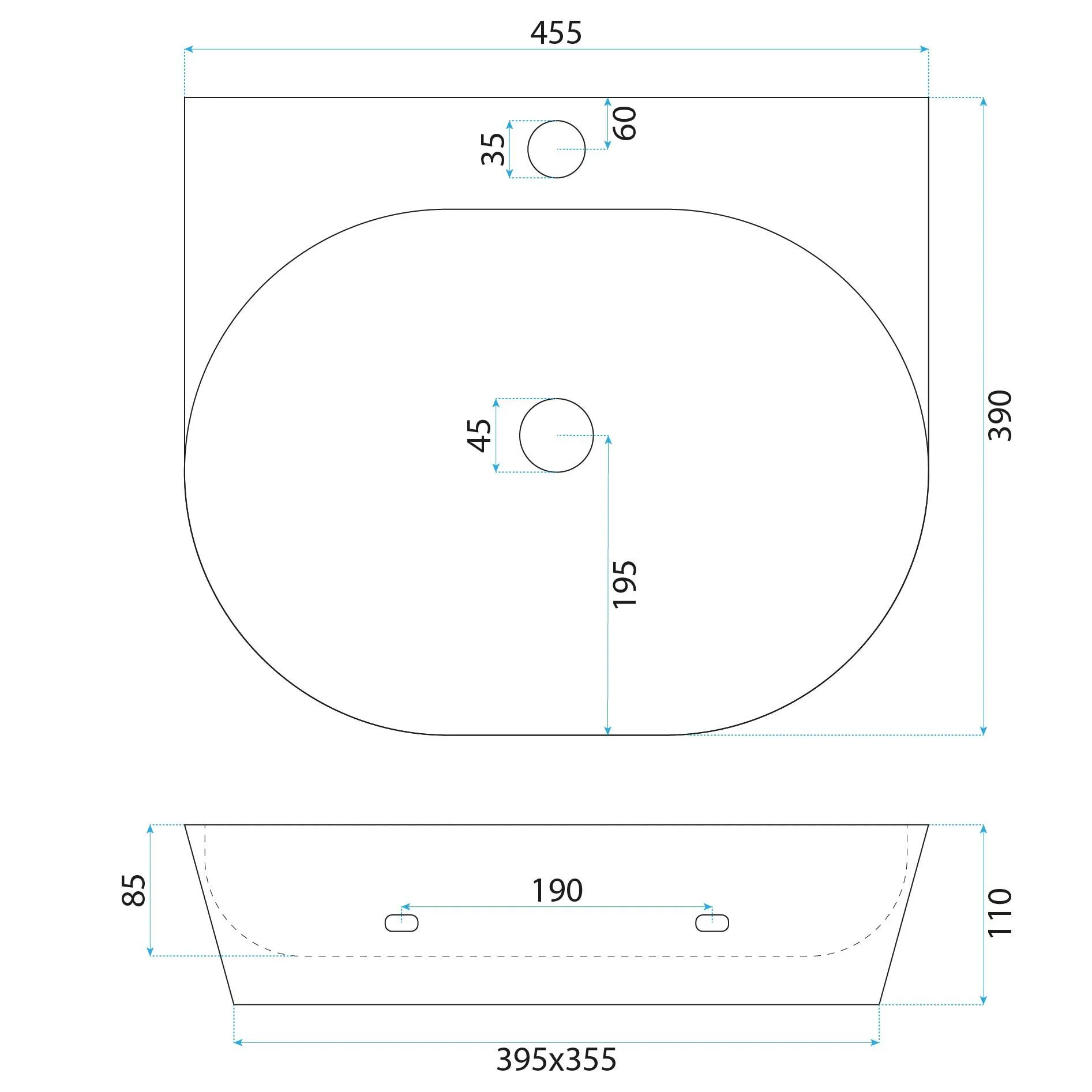 Lavoar pe blat formă dreptunghiulară lungime 46 cm culoare alb model Kim [5]