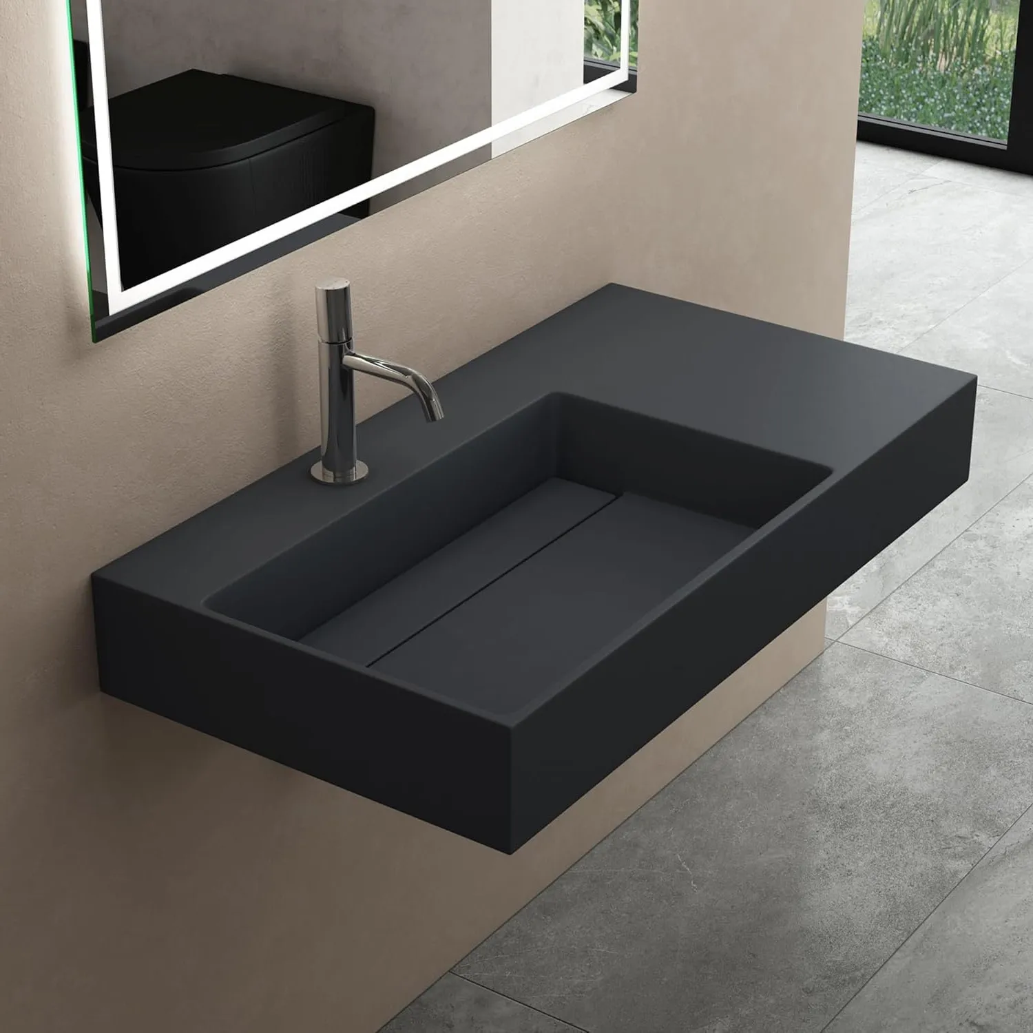Lavoar pe blat formă dreptunghiulară lungime 75 cm culoare gri mat model Archi Grey Mat [3]
