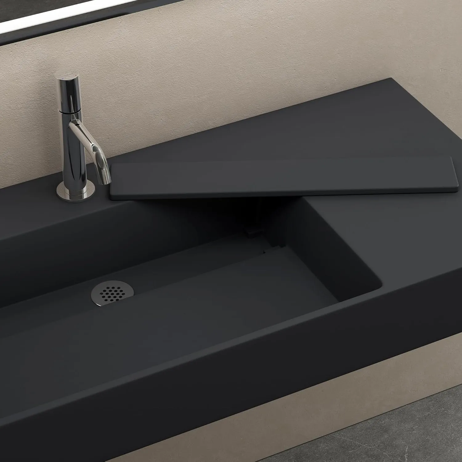 Lavoar pe blat formă dreptunghiulară lungime 75 cm culoare gri mat model Archi Grey Mat [6]