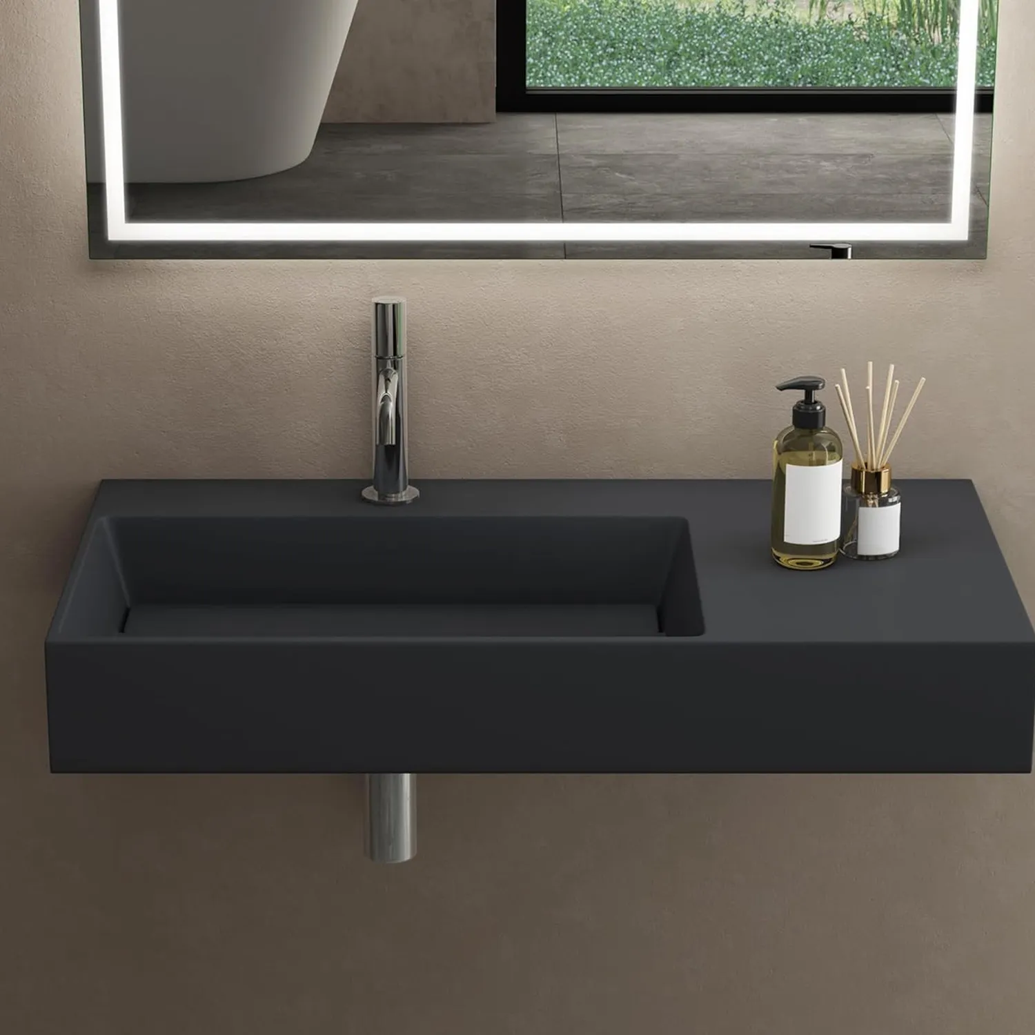 Lavoar pe blat formă dreptunghiulară lungime 90 cm culoare gri mat model Archi Grey Mat [4]