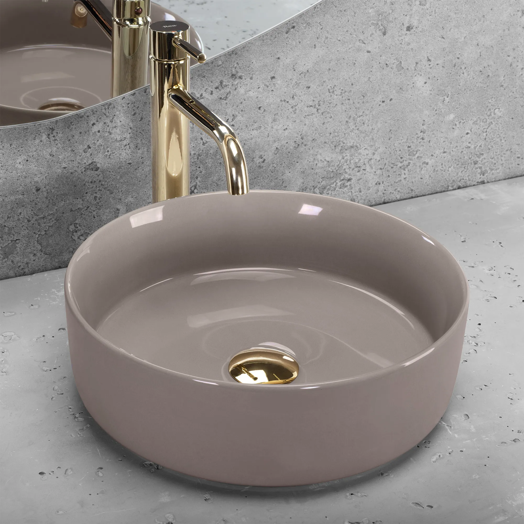 Lavoar pe blat formă rotundă diametru 36 cm finisaj crem model Sami Beige Shiny [2]