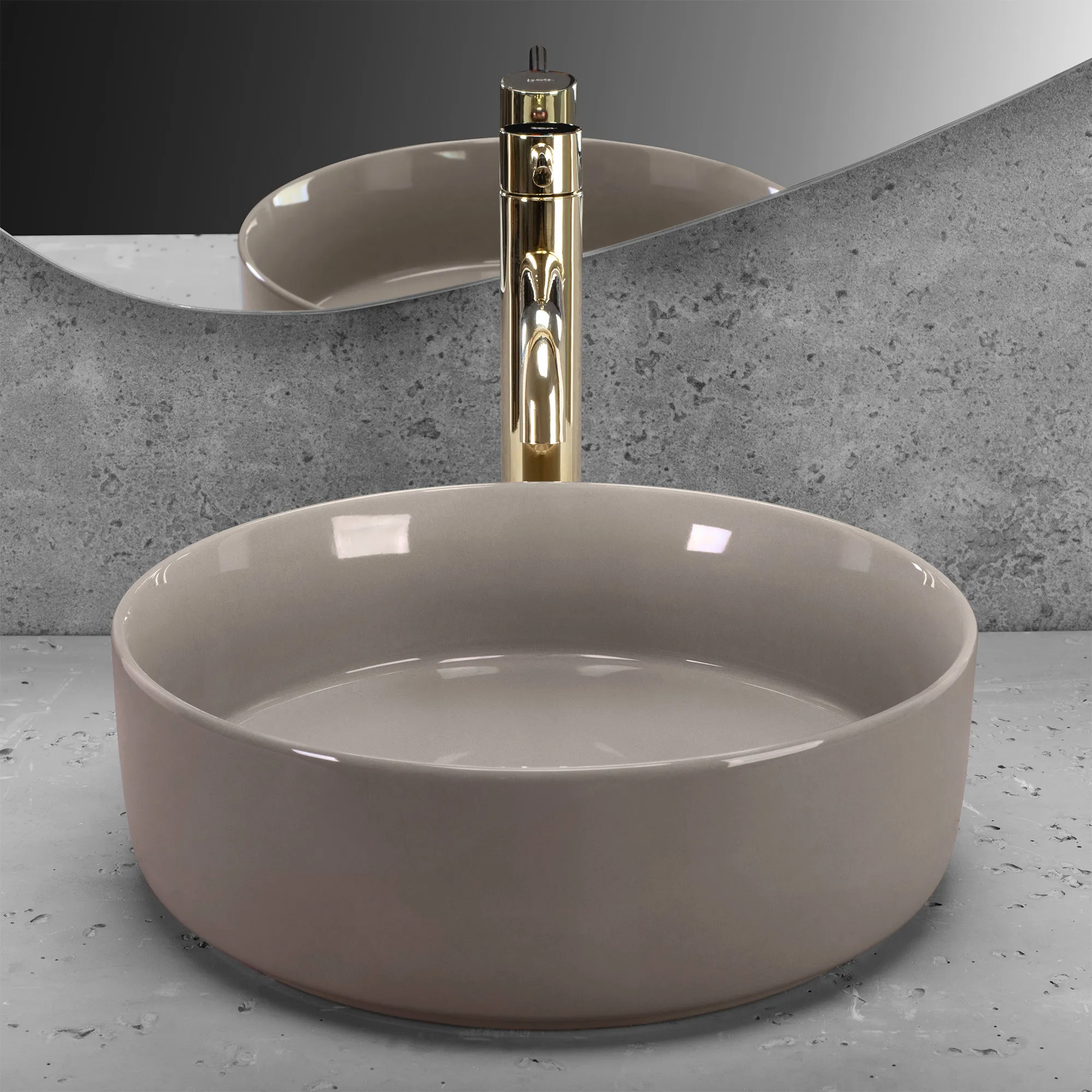 Lavoar pe blat formă rotundă diametru 36 cm finisaj crem model Sami Beige Shiny [3]