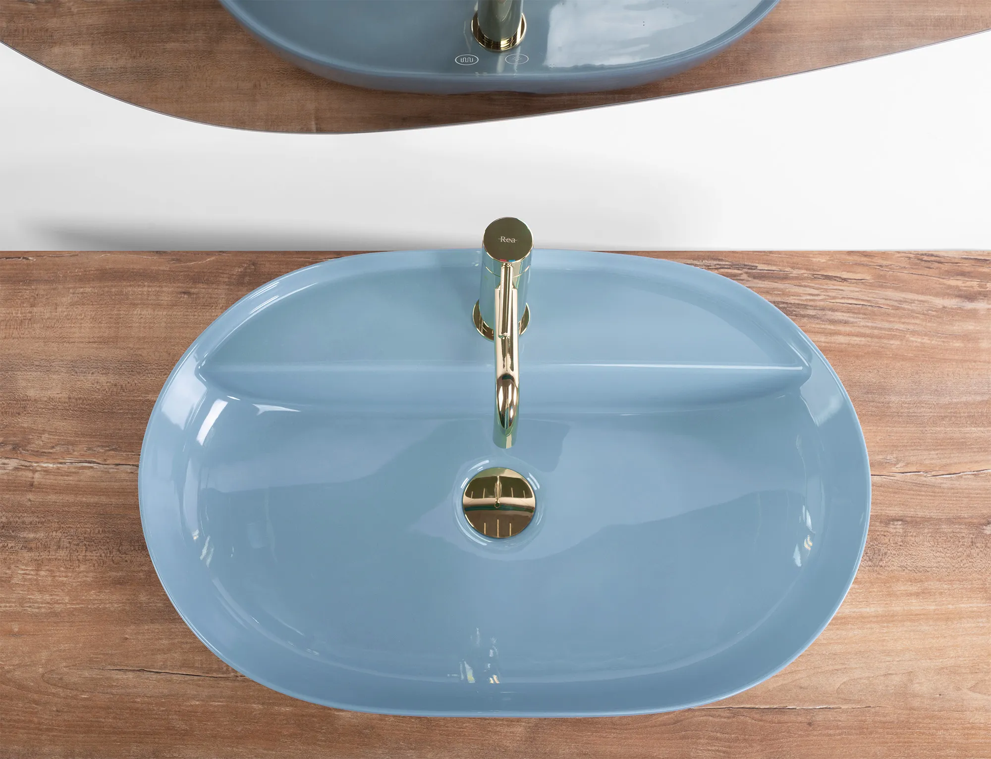 Lavoar pe blat formă semiovală lungime 61 cm finisaj albastru model Aura Blue Shiny [4]