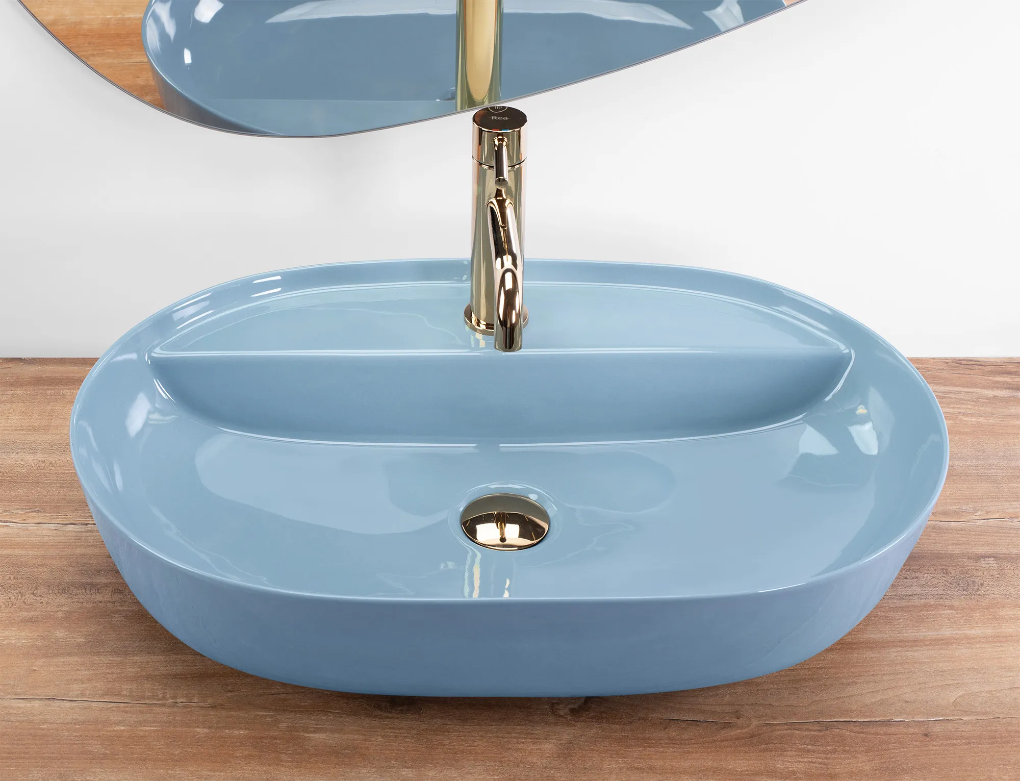 Lavoar pe blat formă semiovală lungime 61 cm finisaj albastru model Aura Blue Shiny [3]